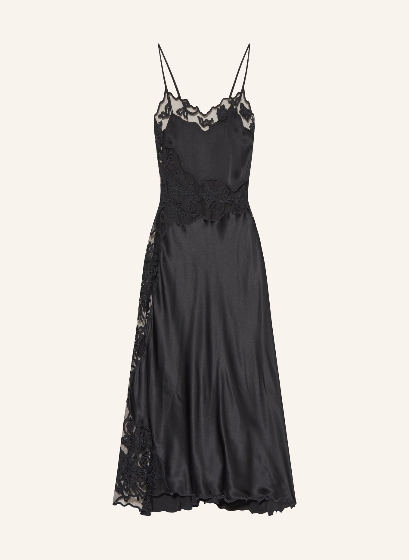 ULLA JOHNSON Satin dress LUCIENNE with lace, Color: BLACK (Image 1)