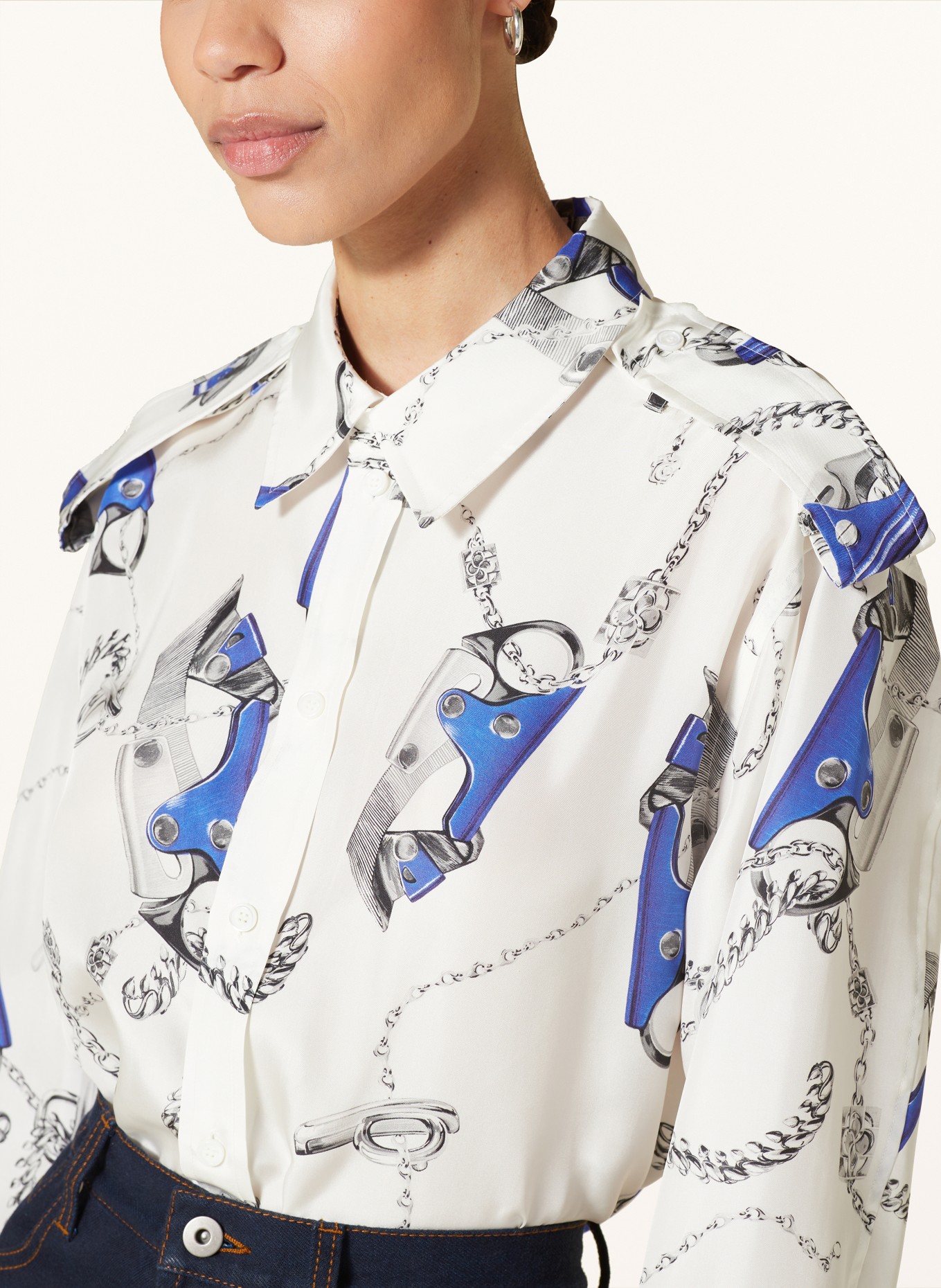 BURBERRY Shirt blouse in silk, Color: WHITE/ BLUE (Image 4)