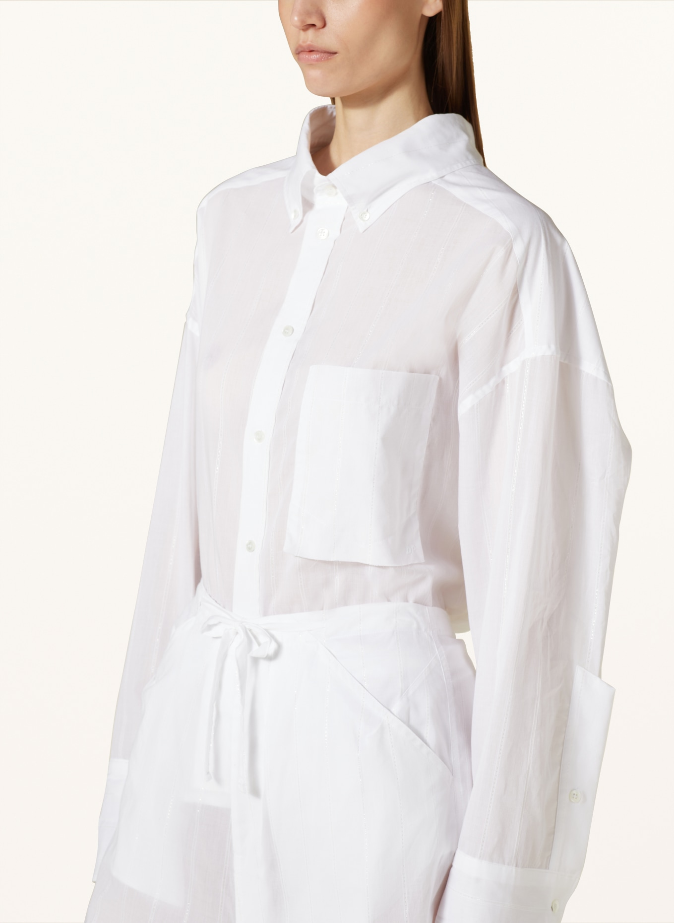 DARKPARK Oversized shirt blouse NATHALIE with glitter thread, Color: WHITE/ SILVER (Image 4)