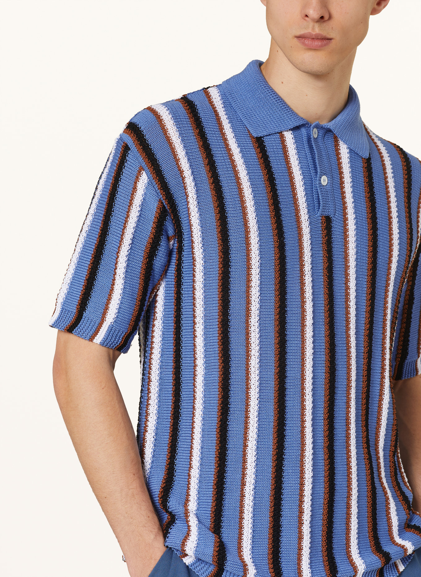 MARNI Strick-Poloshirt Comfort Fit, Farbe: HELLBLAU/ BRAUN/ WEISS (Bild 4)