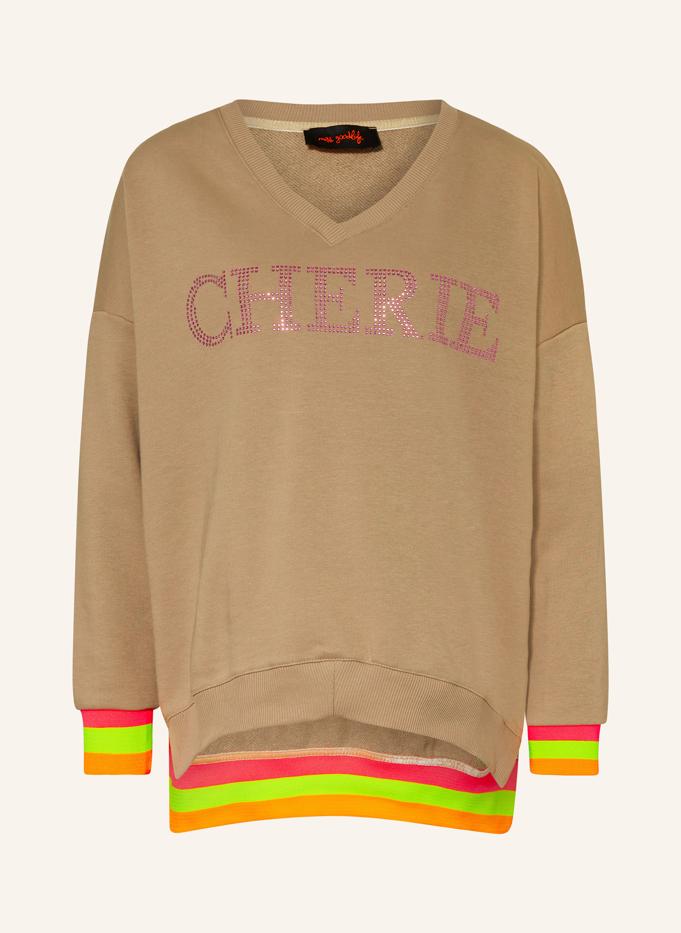 miss goodlife Sweatshirt with decorative gems, Color: BEIGE/ ROSE (Image 1)