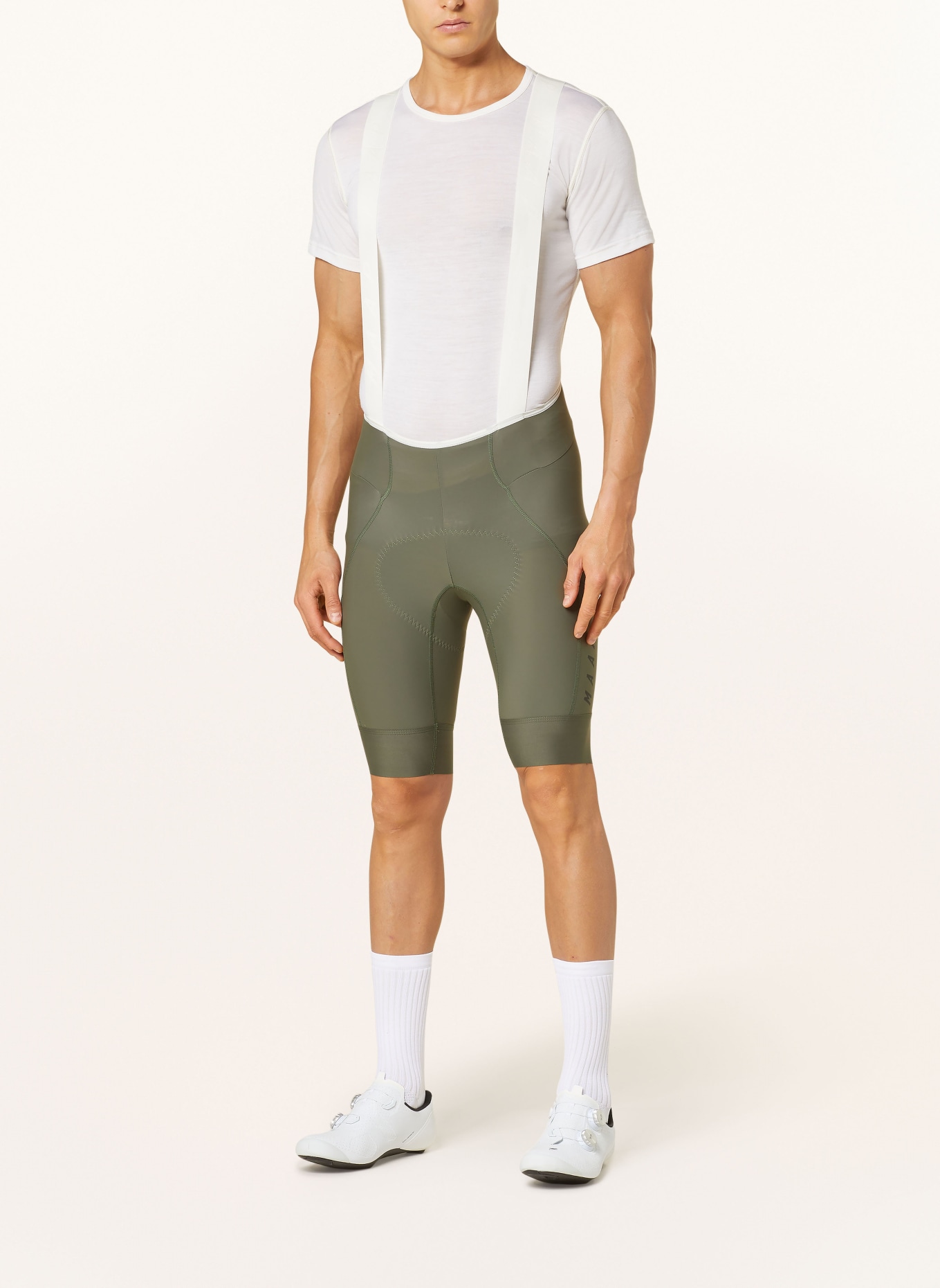 MAAP Cycling shorts TEAM BIB EVO with straps and padded insert, Color: KHAKI/ WHITE (Image 2)