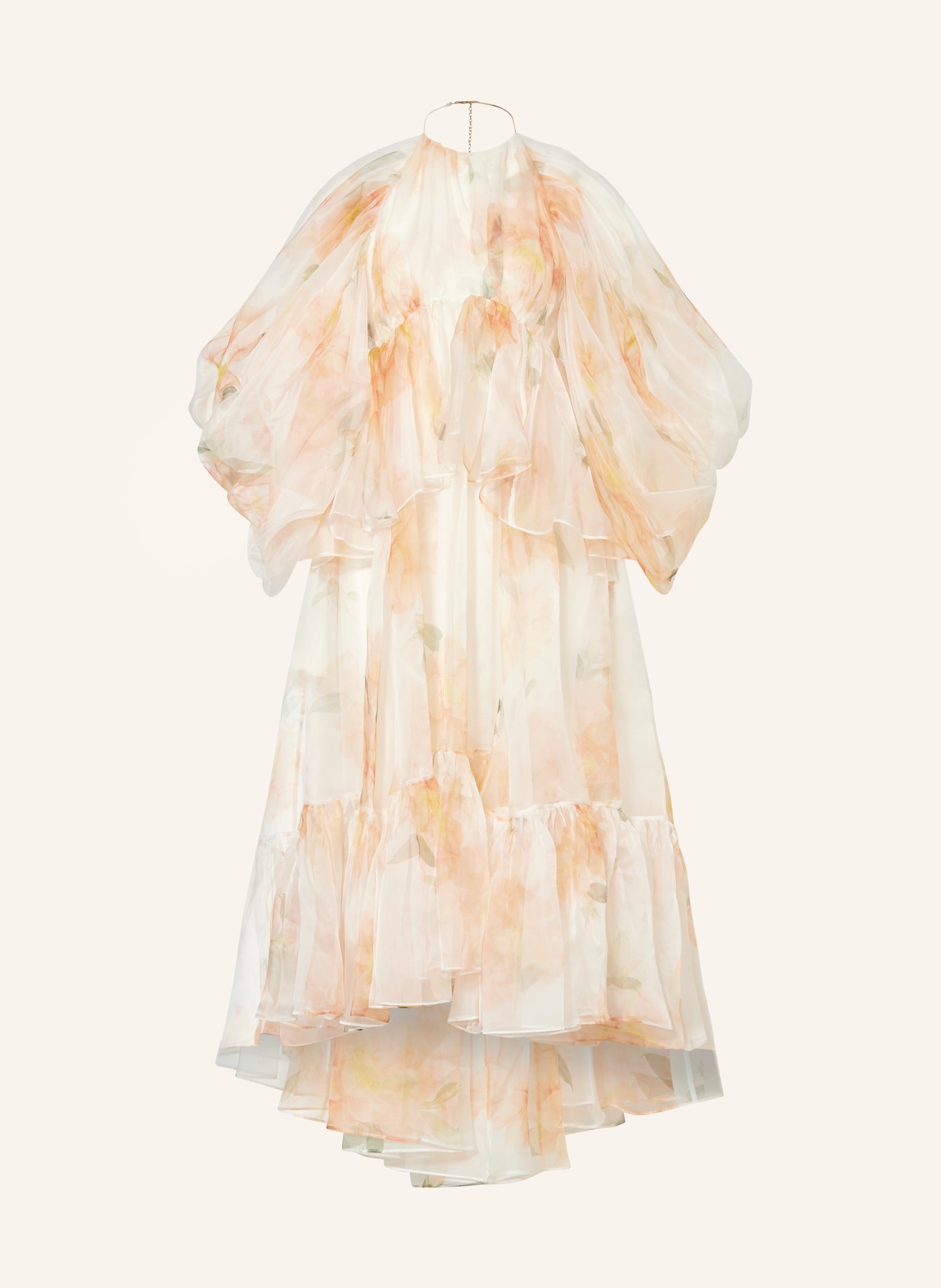ZIMMERMANN Sukienka z jedwabiu NATURA GATHERED z falbankami, Kolor: KREMOWY/ JASNOPOMARAŃCZOWY/ JASNOZIELONY (Obrazek 1)