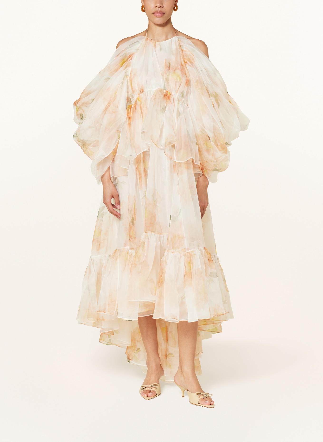 ZIMMERMANN Sukienka z jedwabiu NATURA GATHERED z falbankami, Kolor: KREMOWY/ JASNOPOMARAŃCZOWY/ JASNOZIELONY (Obrazek 2)