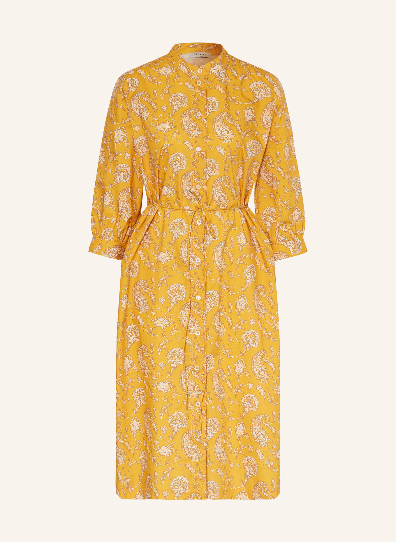 MAERZ MUENCHEN Shirt dress with 3/4 sleeves, Color: YELLOW/ WHITE/ BROWN (Image 1)