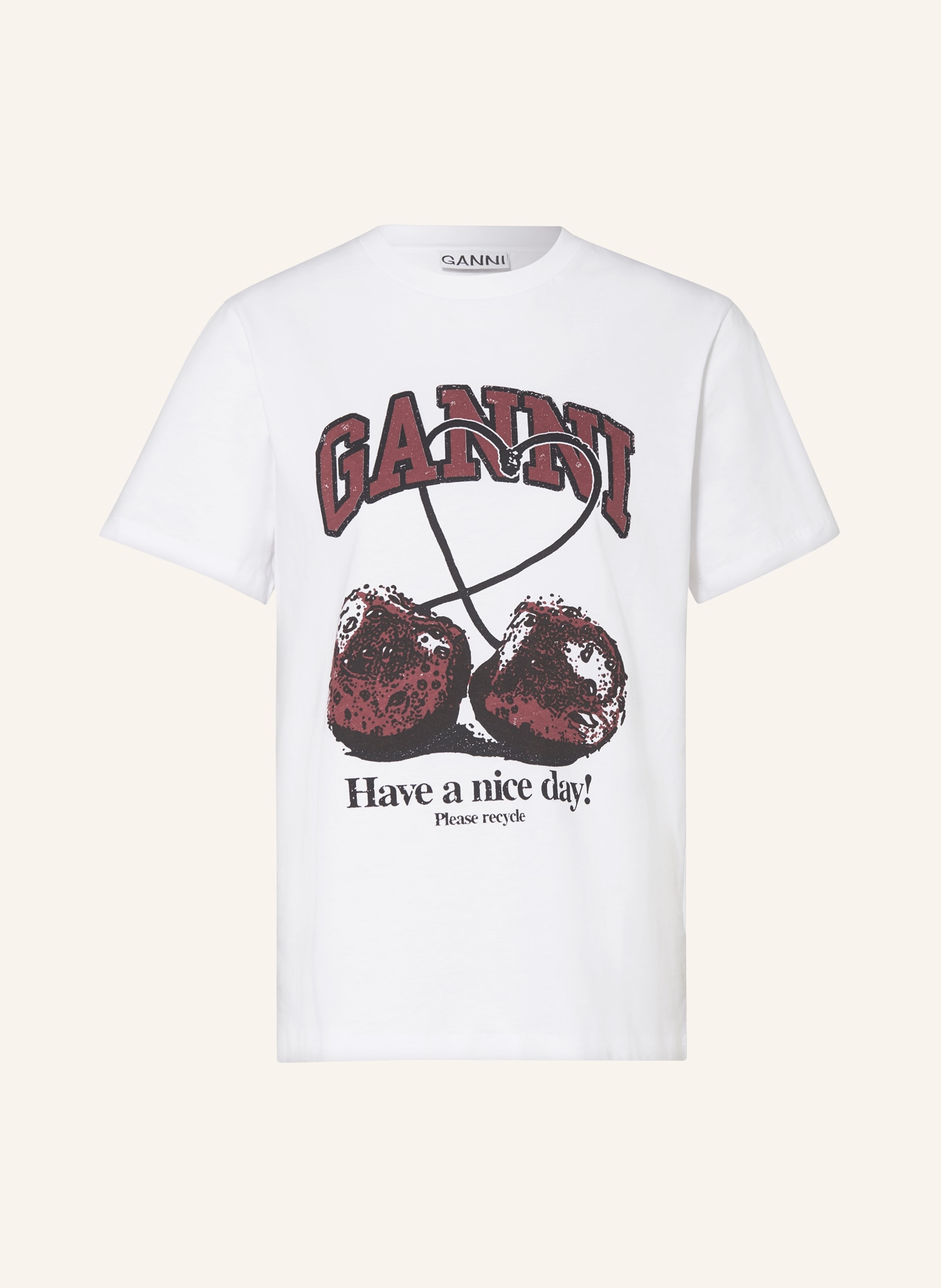 GANNI T-shirt, Color: WHITE/ DARK RED/ BLACK (Image 1)