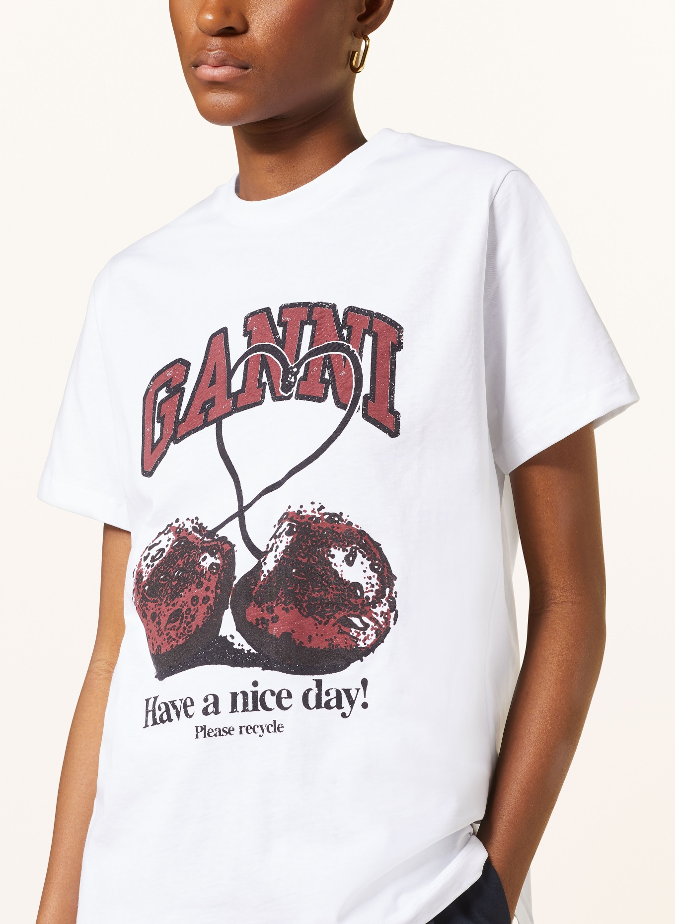 GANNI T-shirt, Color: WHITE/ DARK RED/ BLACK (Image 4)