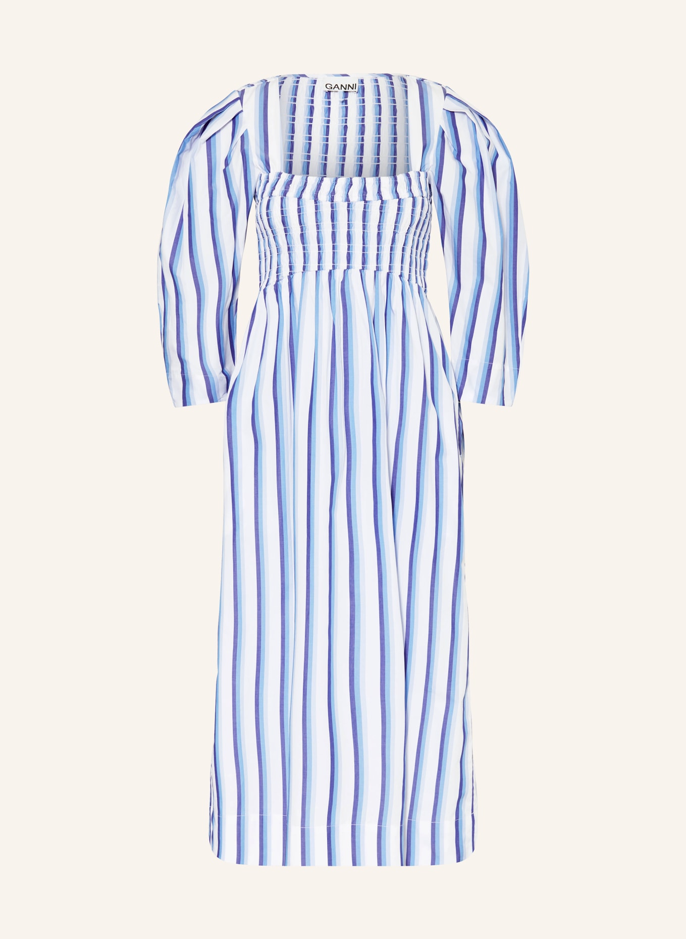 GANNI Kleid mit 3/4-Arm, Farbe: BLAU/ WEISS (Bild 1)