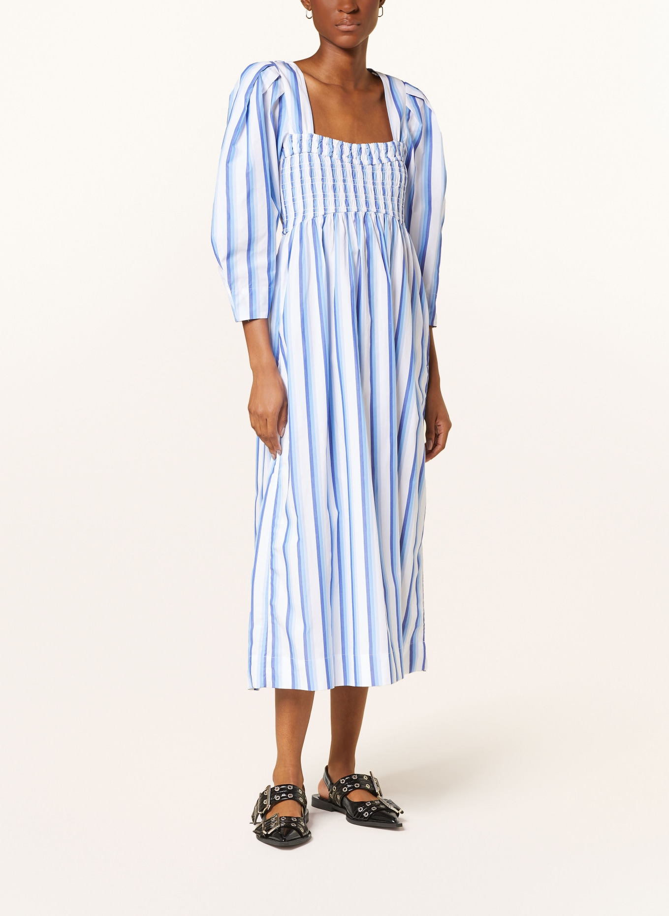 GANNI Kleid mit 3/4-Arm, Farbe: BLAU/ WEISS (Bild 2)