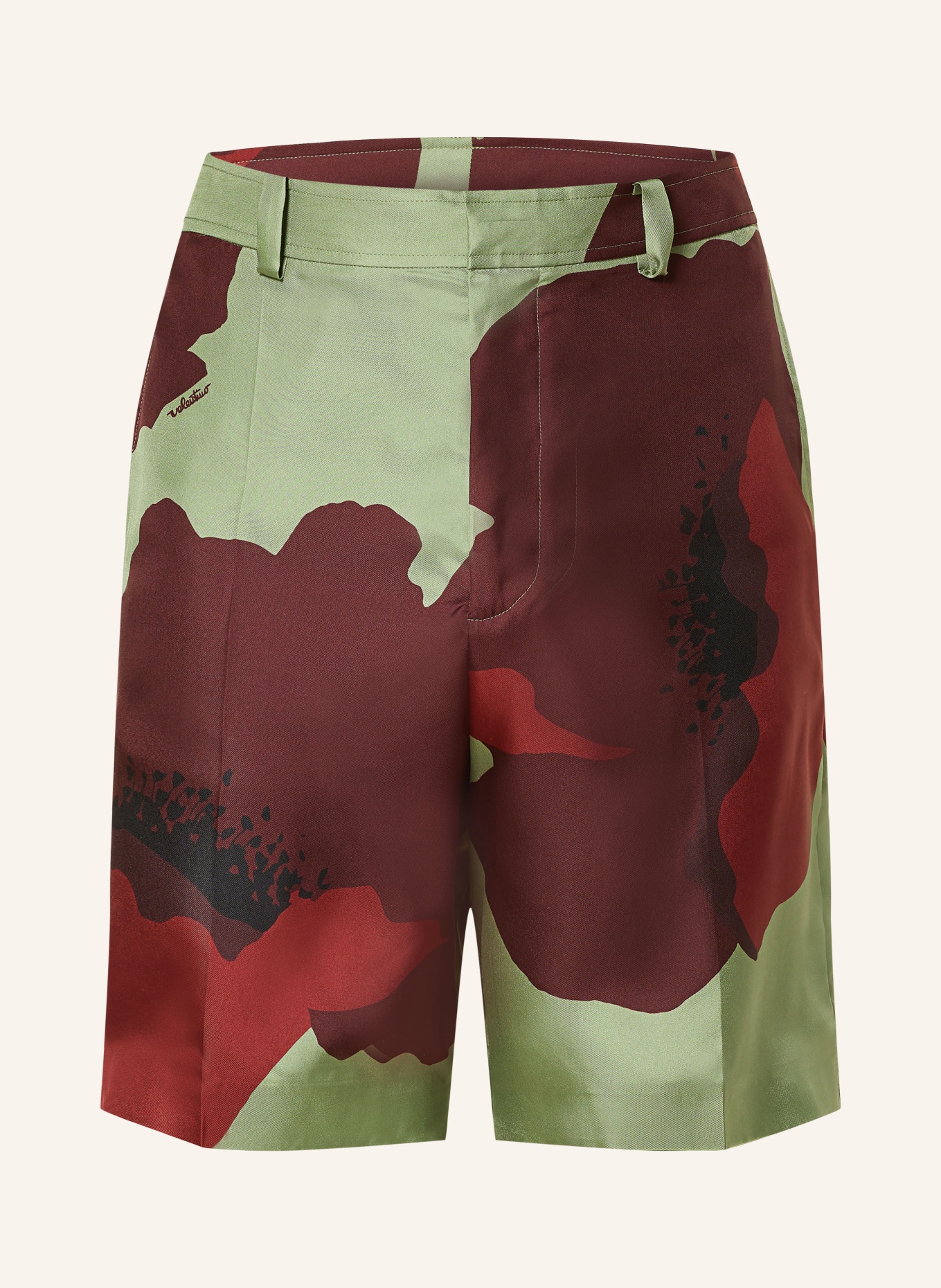 VALENTINO Silk shorts regular fit, Color: LIGHT GREEN/ DARK RED/ RED (Image 1)