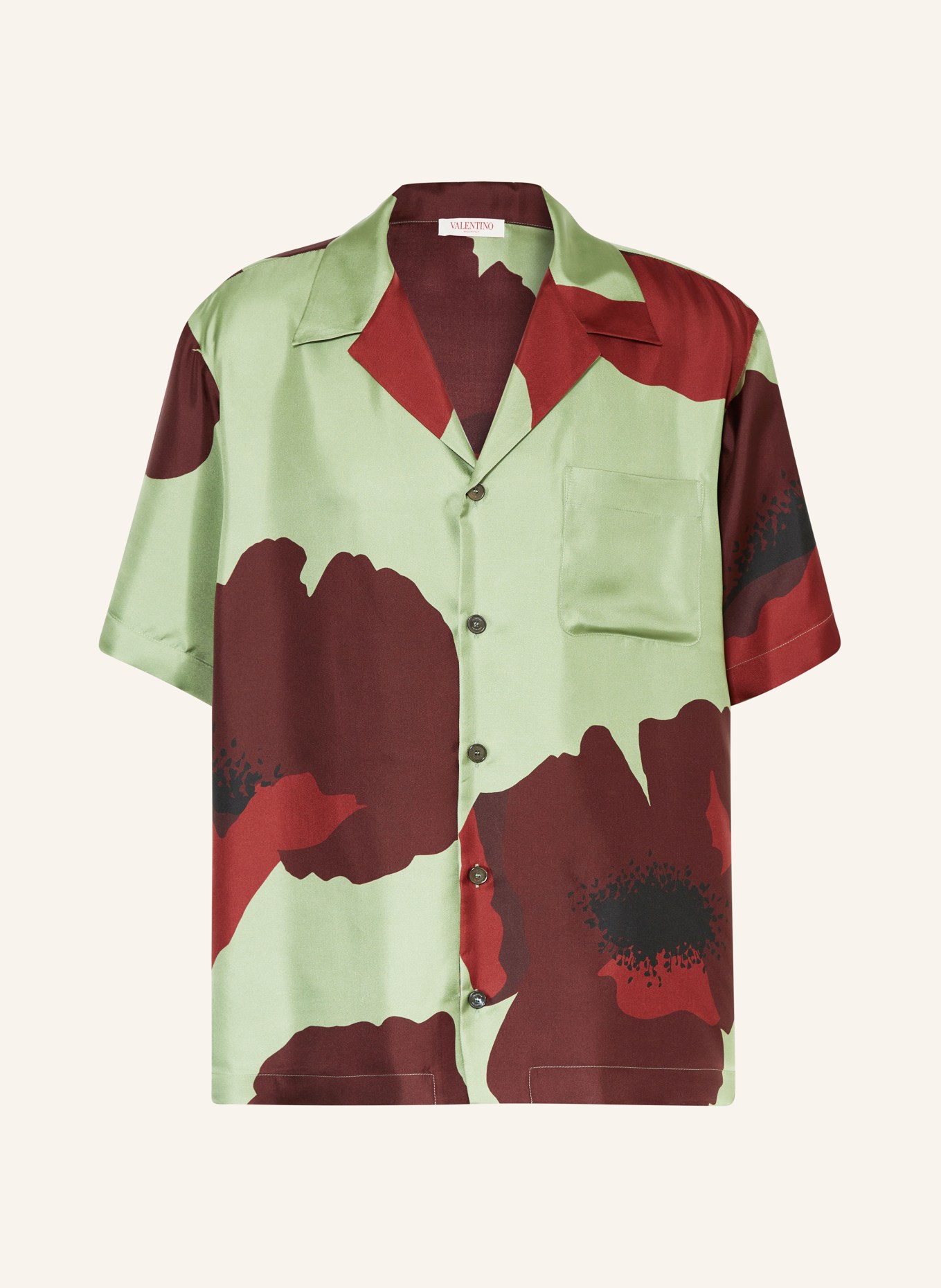 VALENTINO Koszula z klapami comfort fit z jedwabiu, Kolor: OLIWKOWY/ CIEMNOCZERWONY (Obrazek 1)