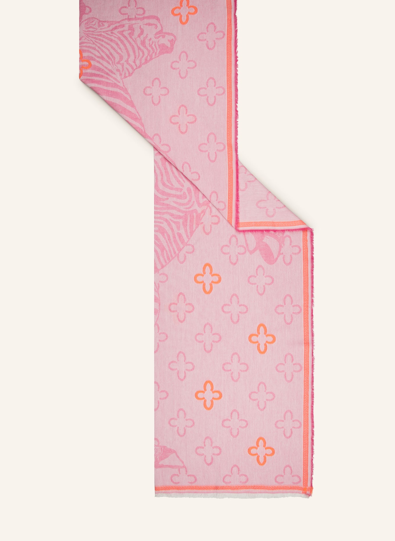 CODELLO Jacquard scarf, Color: PINK/ NEON ORANGE/ ECRU (Image 2)