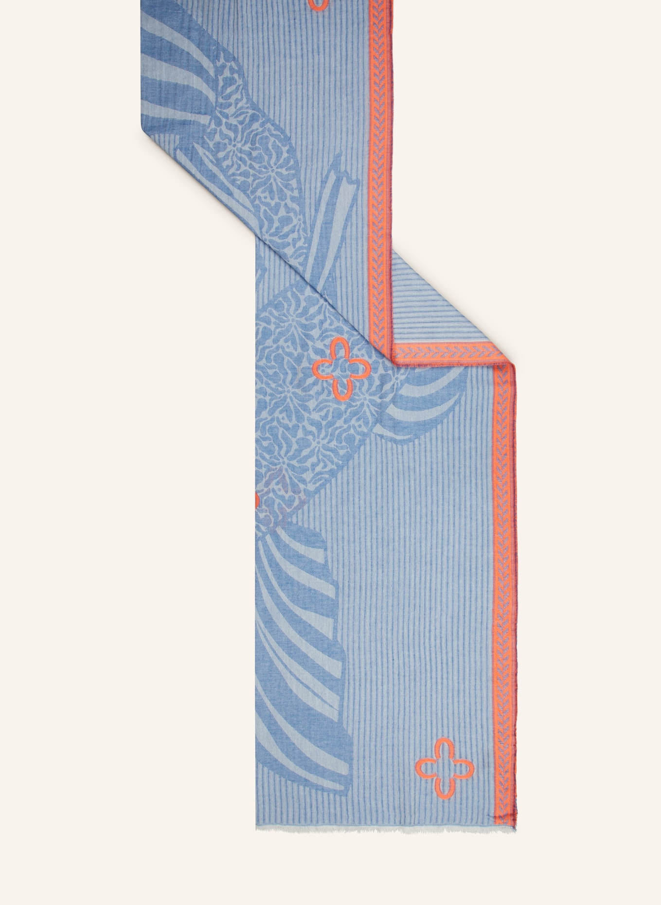 CODELLO Jacquard scarf, Color: BLUE/ LIGHT BLUE/ NEON ORANGE (Image 2)