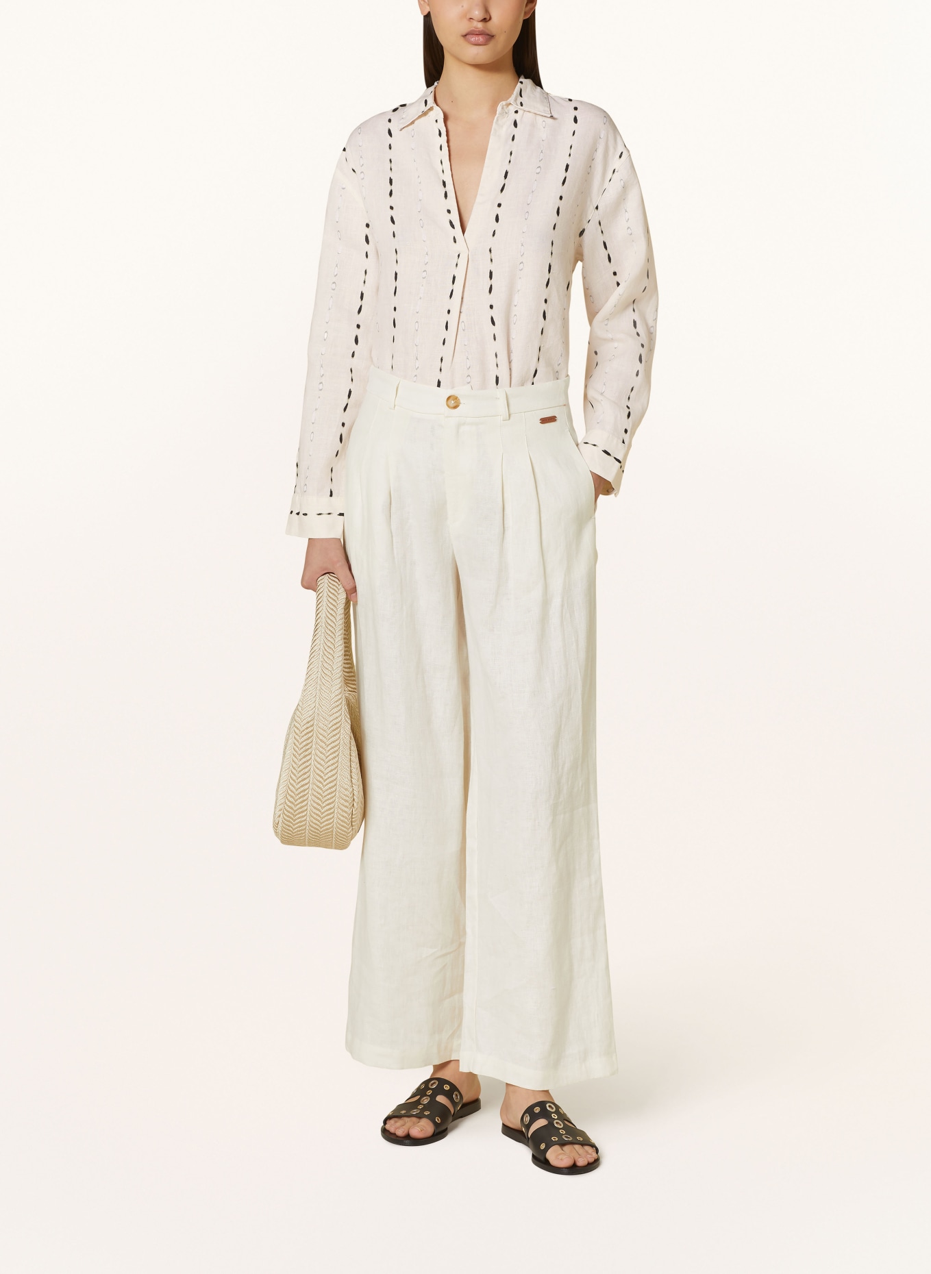 CARTOON Shirt blouse made of linen, Color: CREAM/ BLACK/ WHITE (Image 2)