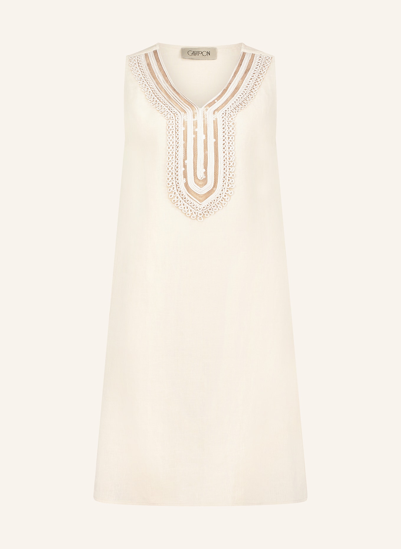 CARTOON Linen dress with sequins, Color: LIGHT BROWN (Image 1)
