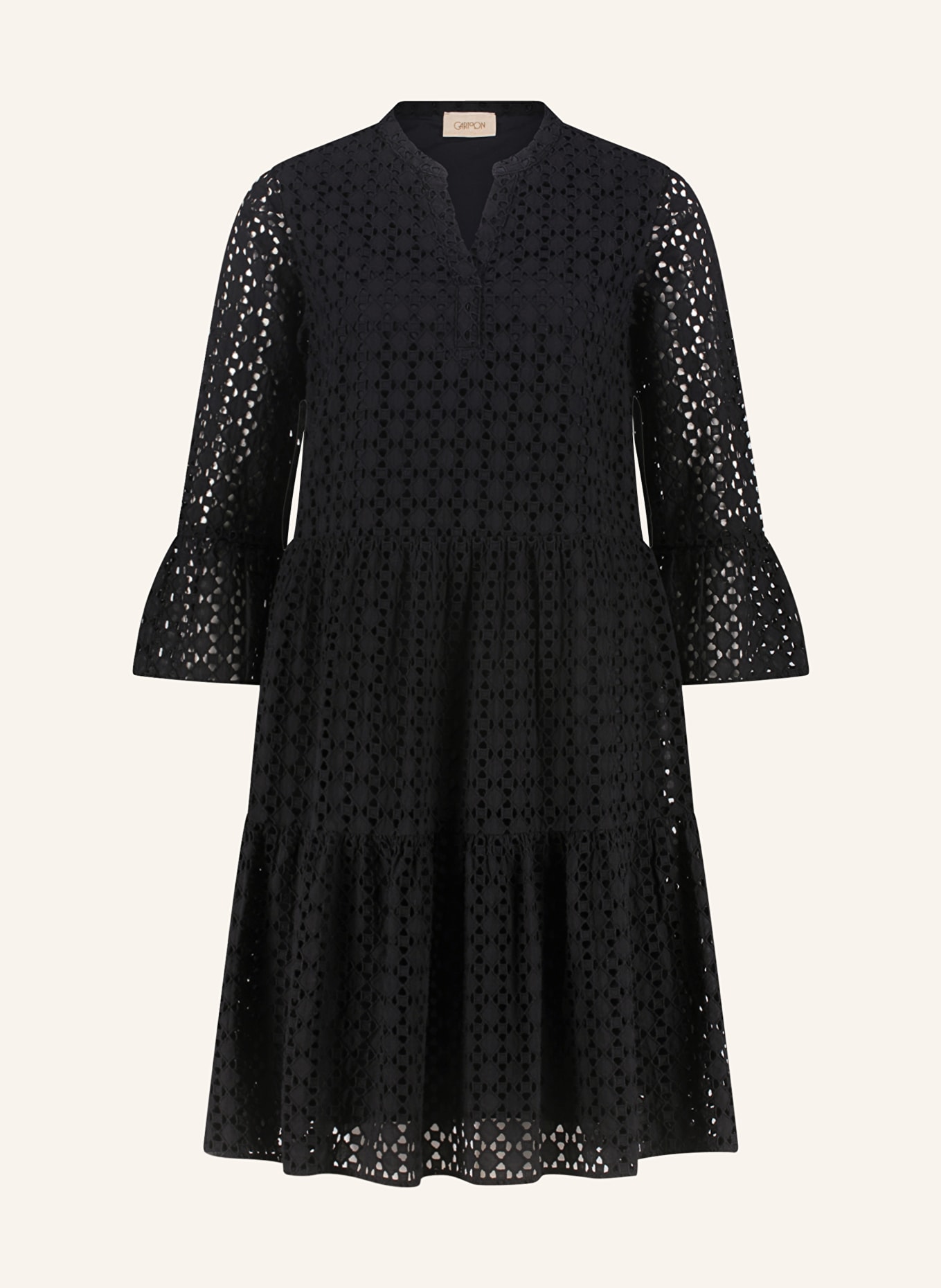 CARTOON Dress in broderie anglaise with 3/4 sleeves, Color: BLACK (Image 1)