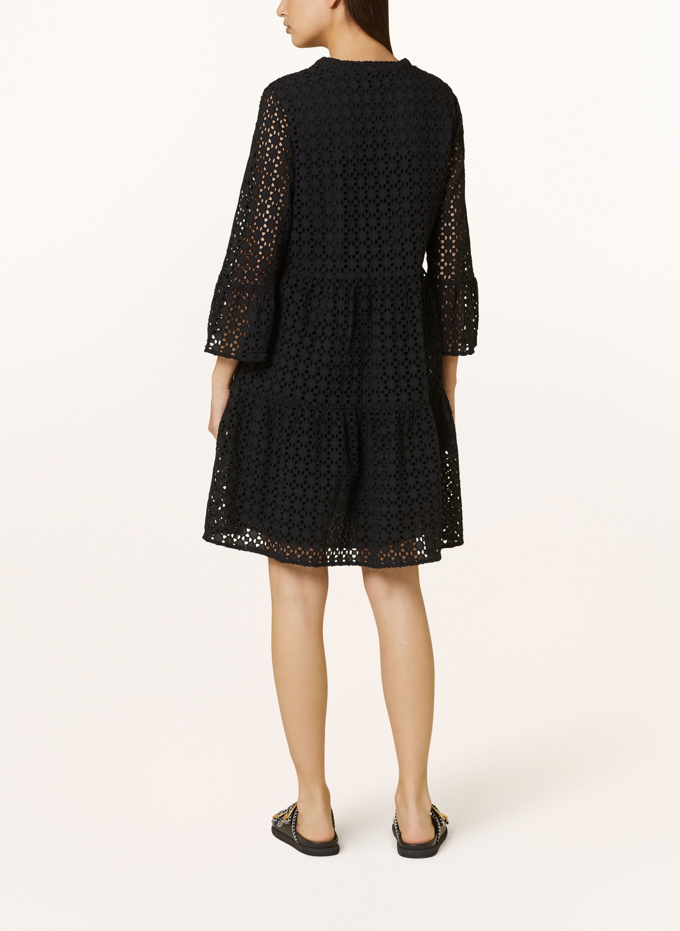 CARTOON Dress in broderie anglaise with 3/4 sleeves, Color: BLACK (Image 3)