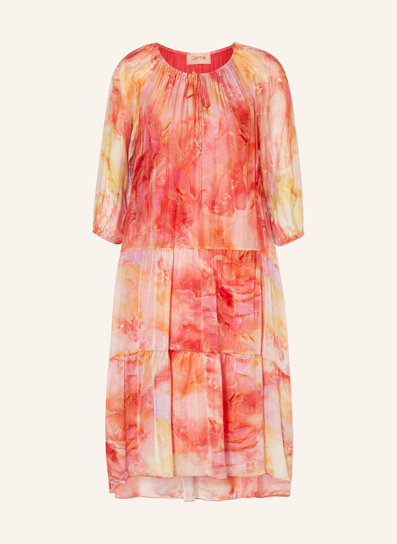 CARTOON Dress with 3/4 sleeves, Color: ORANGE/ YELLOW/ LIGHT PURPLE (Image 1)