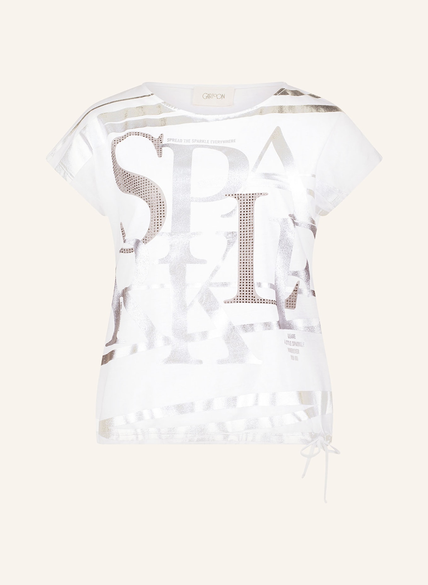 CARTOON T-shirt with decorative gems, Color: WHITE/ SILVER (Image 1)