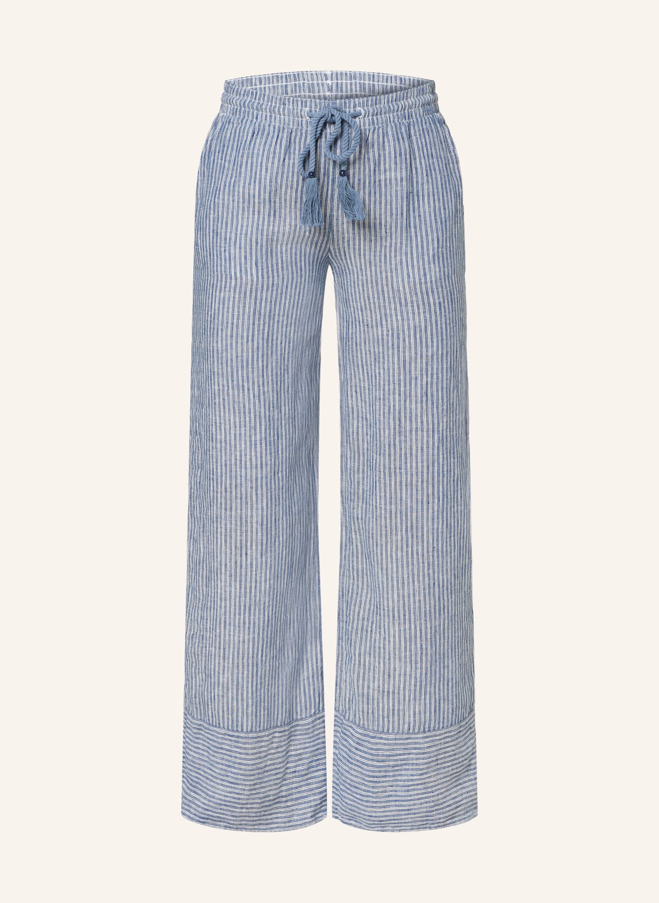 LAUREN RALPH LAUREN Wide leg trousers made of linen, Color: BLUE/ WHITE (Image 1)