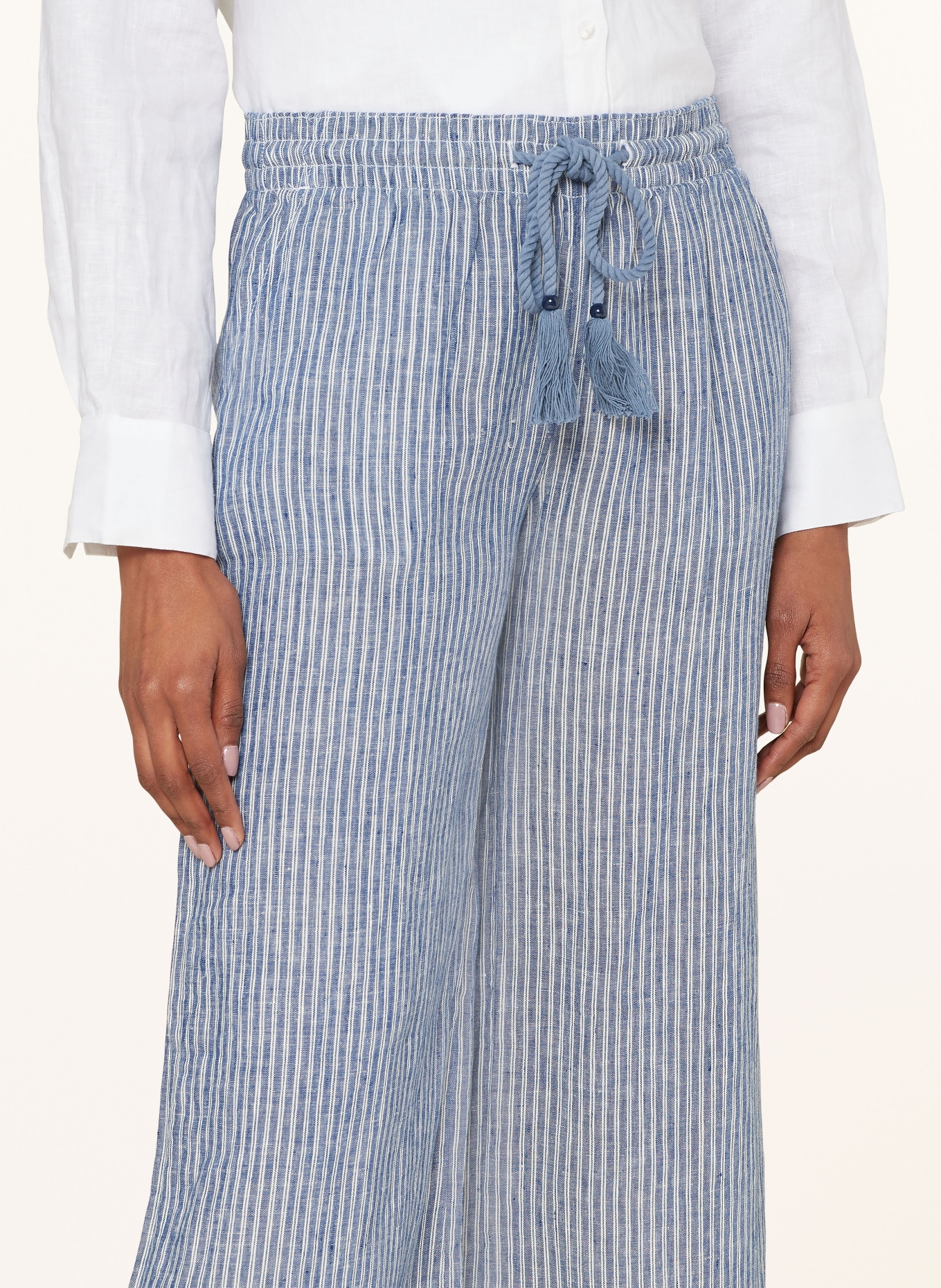 LAUREN RALPH LAUREN Wide leg trousers made of linen, Color: BLUE/ WHITE (Image 5)