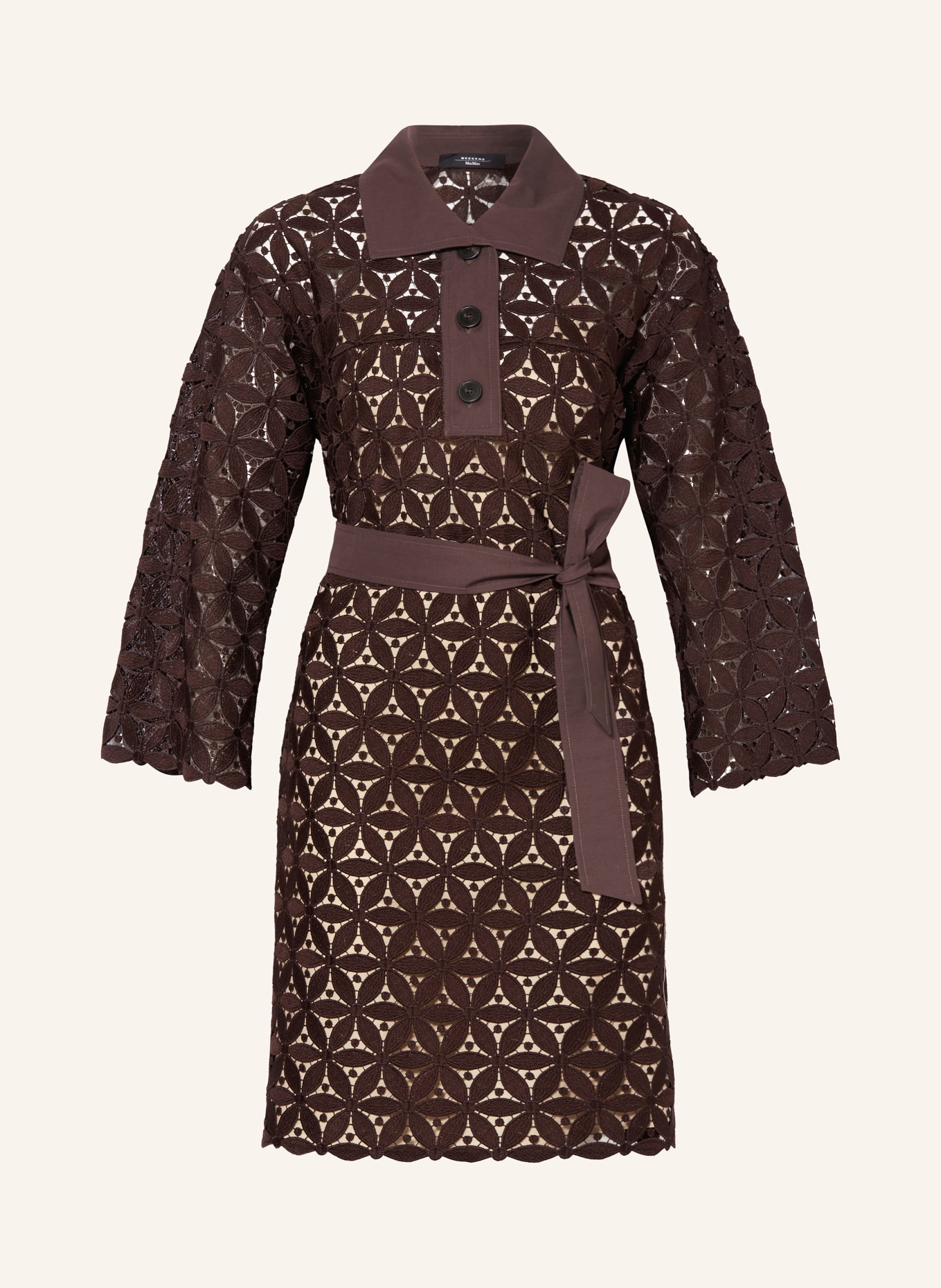 WEEKEND MaxMara Dress AFFORI made of broderie anglaise, Color: DARK BROWN (Image 1)