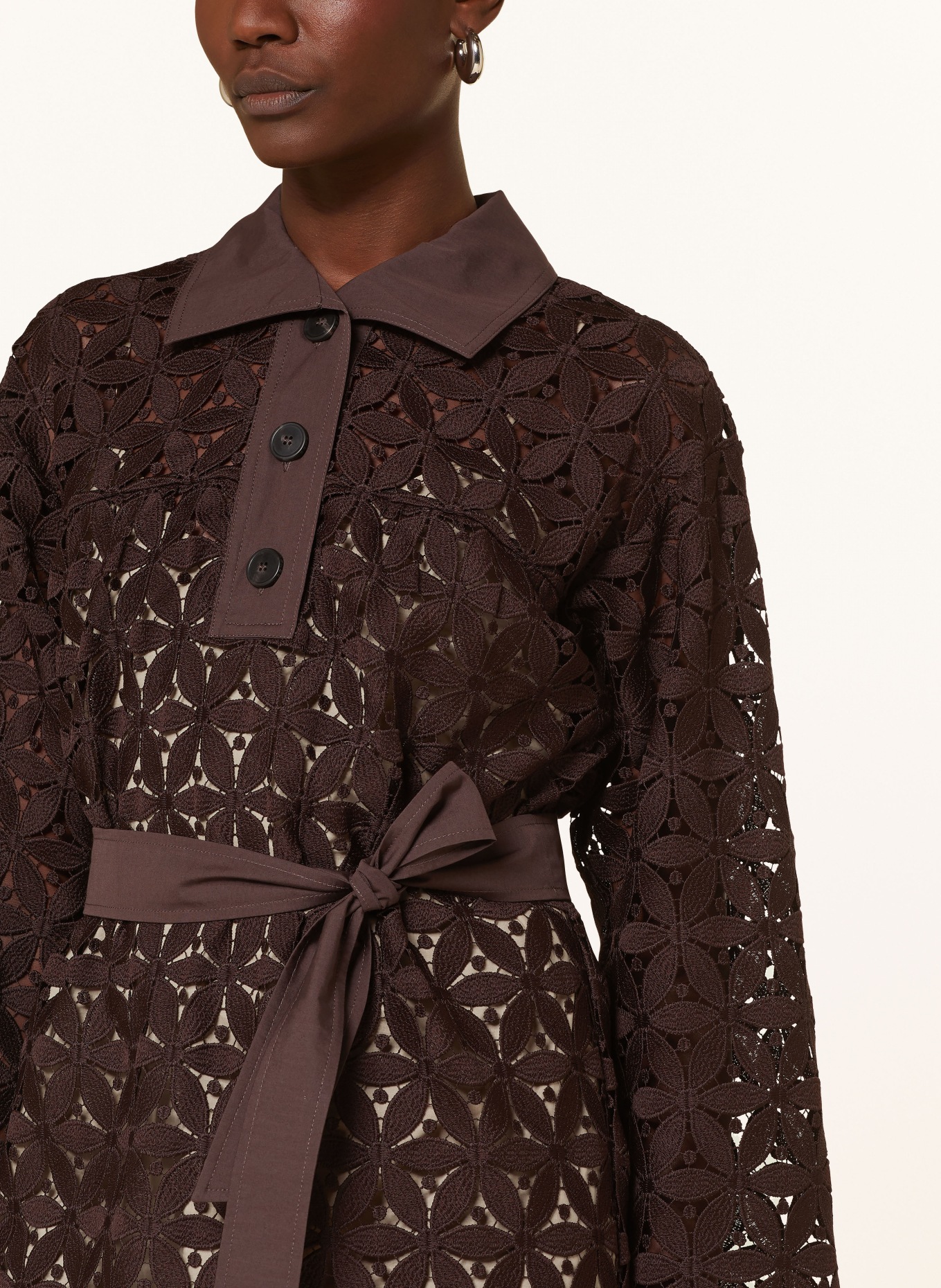 WEEKEND MaxMara Dress AFFORI made of broderie anglaise, Color: DARK BROWN (Image 4)