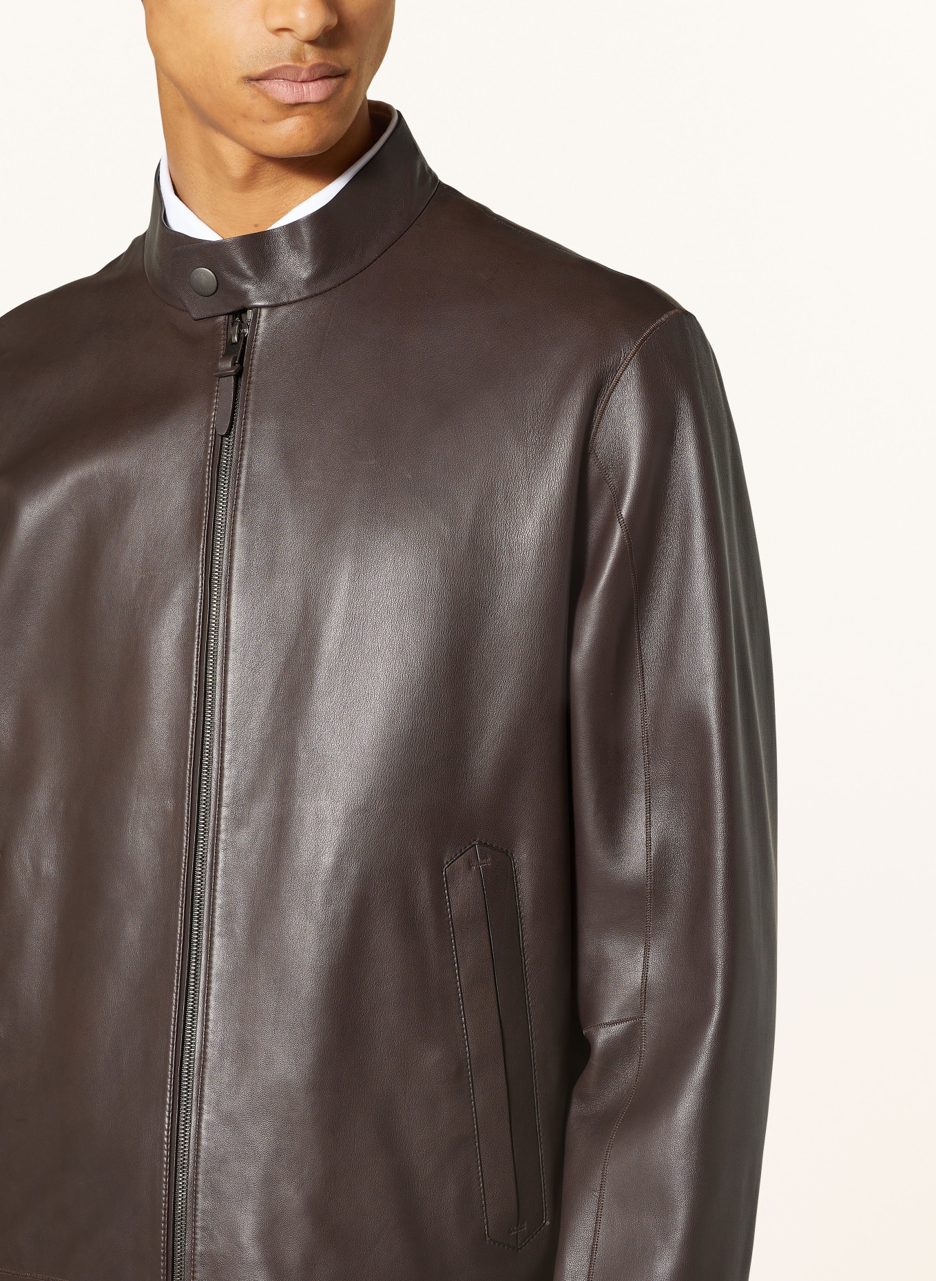 BOSS Leather jacket L-MIKERO, Color: DARK BROWN (Image 4)