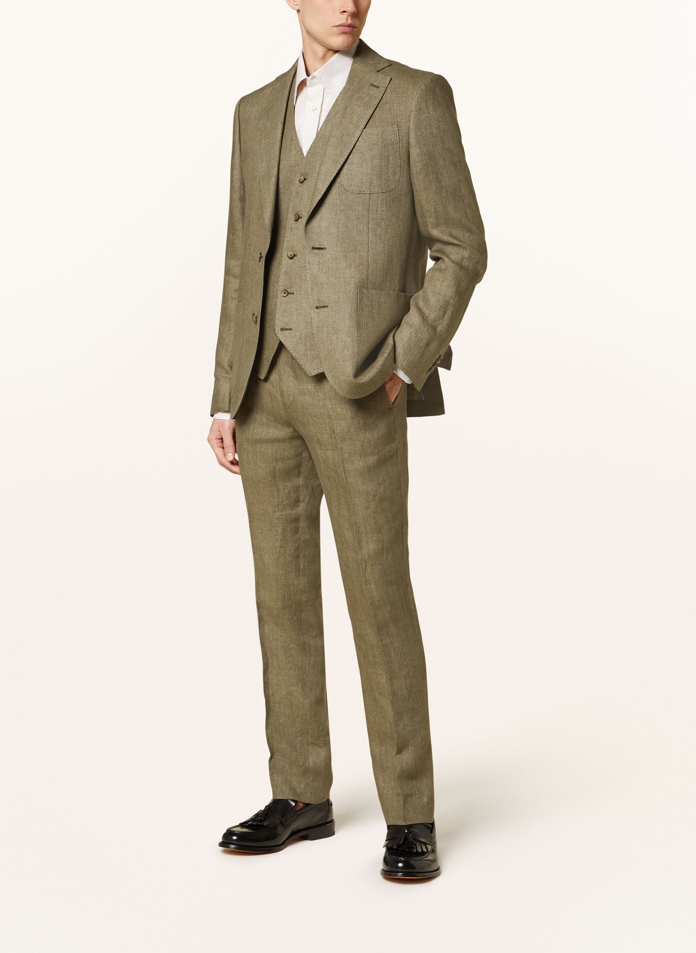 SAND COPENHAGEN Oblekové kalhoty CRAIG Regular Fit ze lnu, Barva: 350 OLIVE (Obrázek 2)