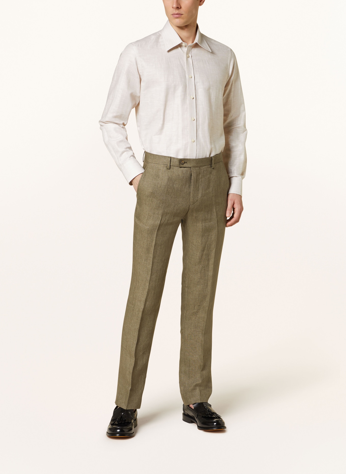 SAND COPENHAGEN Oblekové kalhoty CRAIG Regular Fit ze lnu, Barva: 350 OLIVE (Obrázek 3)