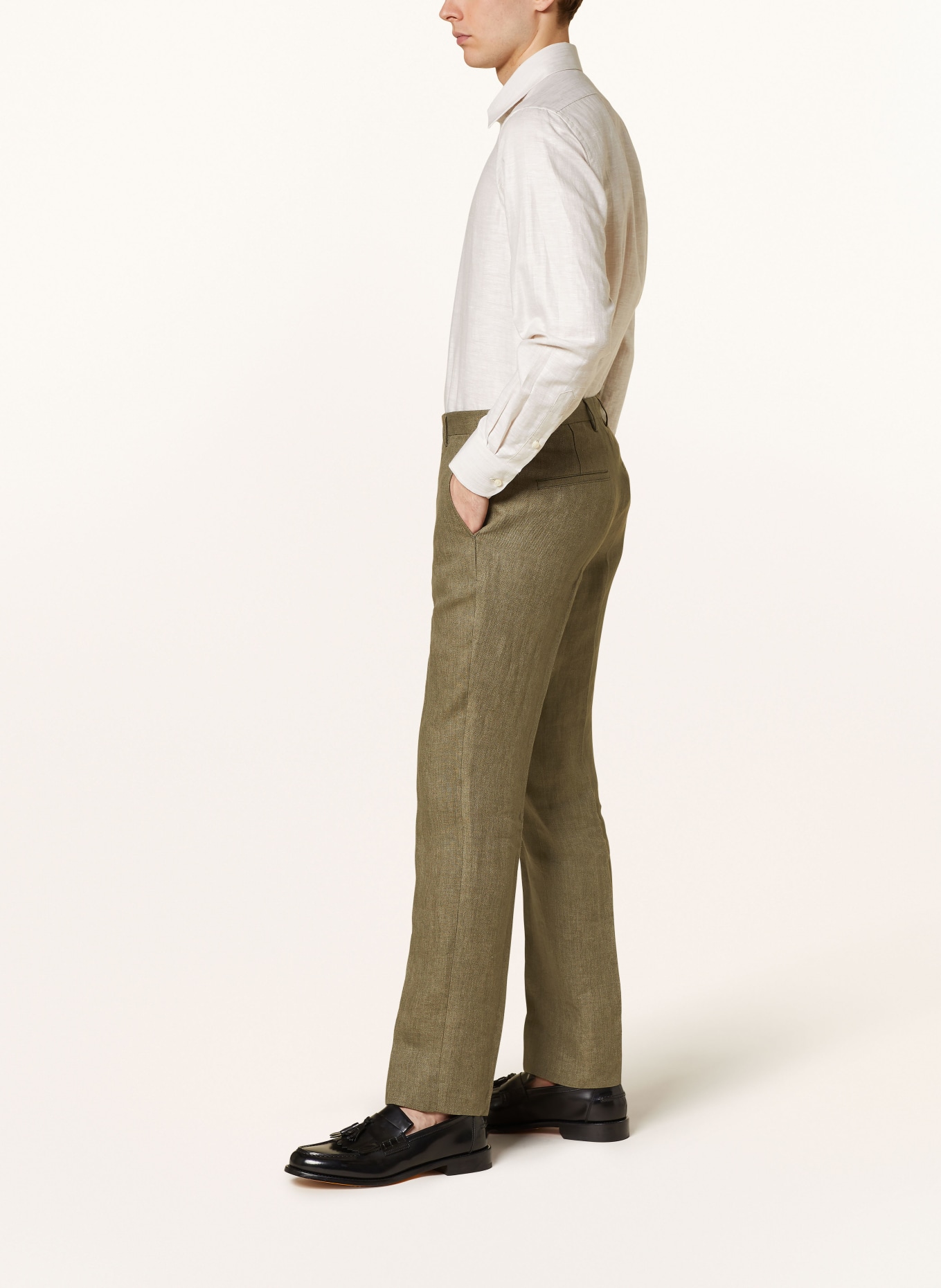 SAND COPENHAGEN Oblekové kalhoty CRAIG Regular Fit ze lnu, Barva: 350 OLIVE (Obrázek 5)