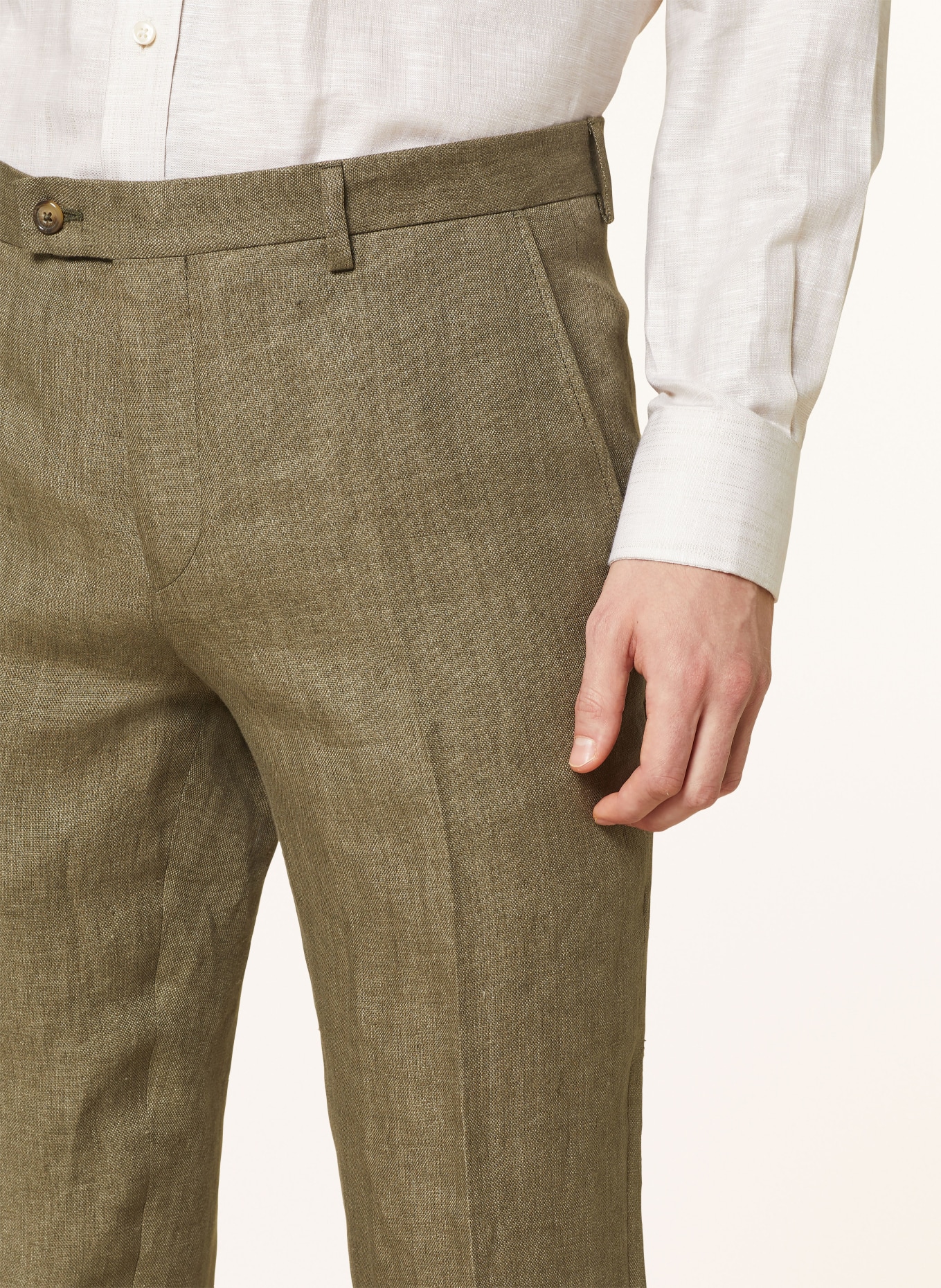 SAND COPENHAGEN Oblekové kalhoty CRAIG Regular Fit ze lnu, Barva: 350 OLIVE (Obrázek 6)
