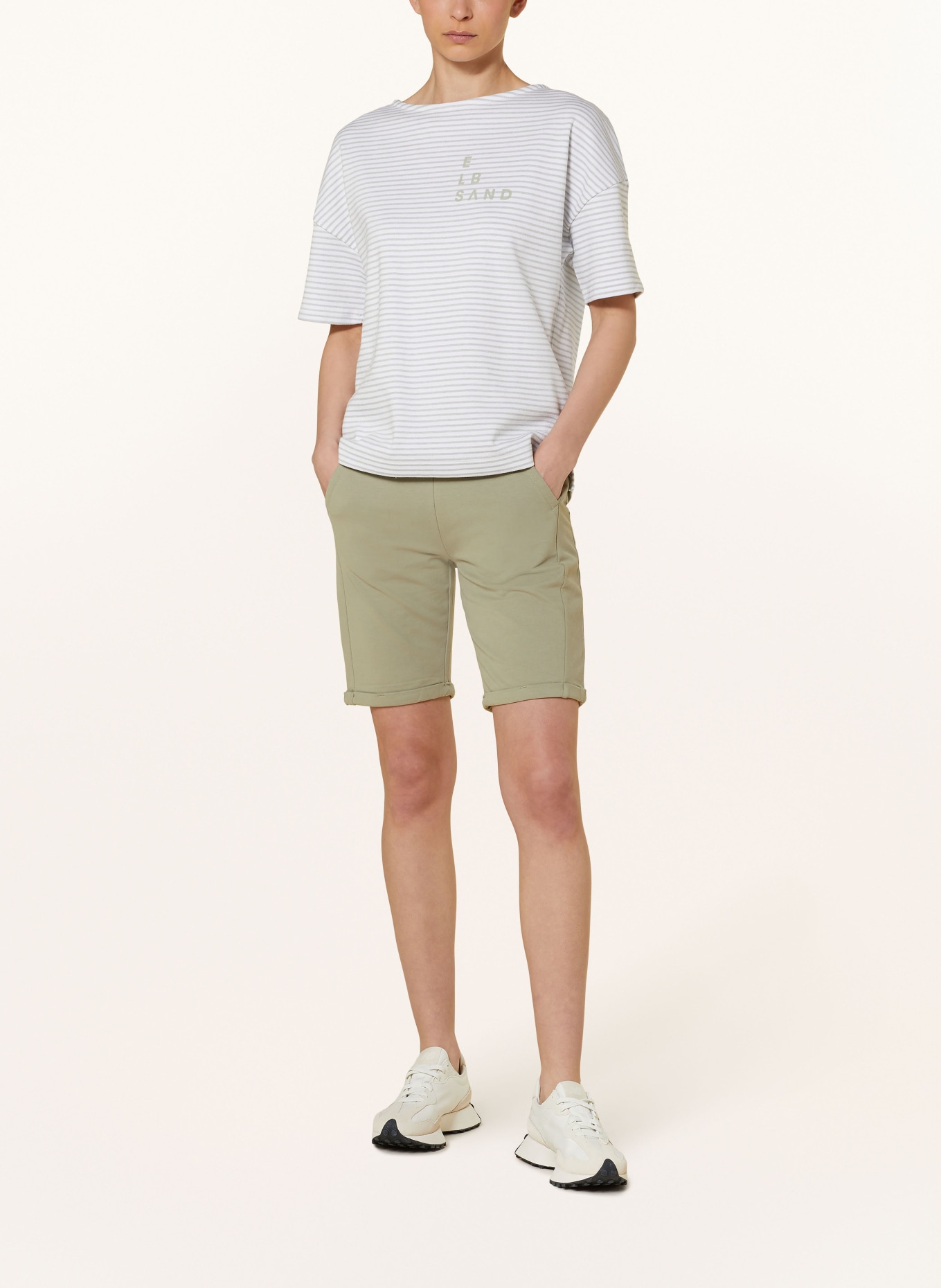 ELBSAND T-shirt UNEA, Color: WHITE/ OLIVE (Image 2)