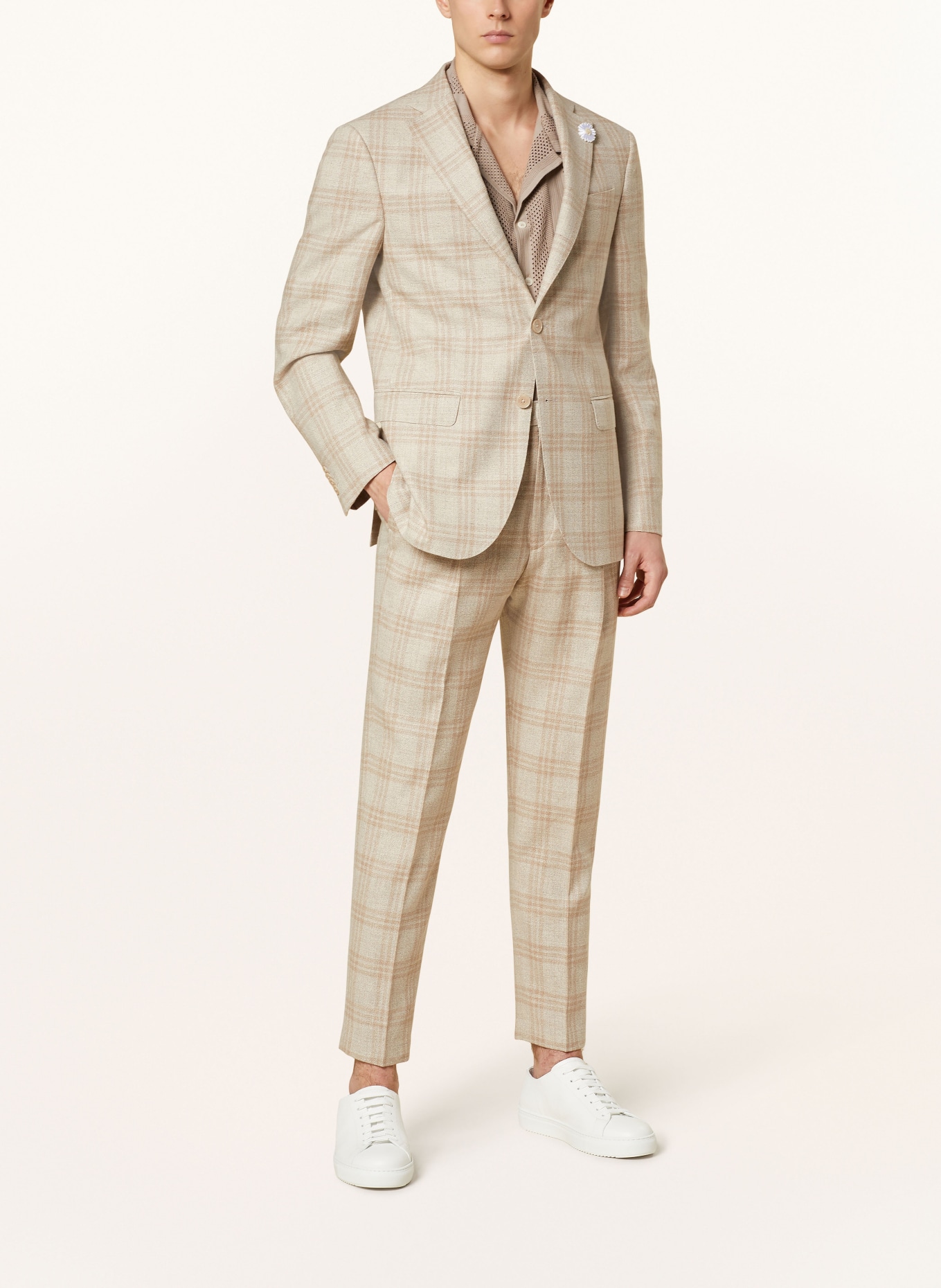 BALDESSARINI Suit trousers CARON extra slim fit with linen, Color: 8620 Irish Cream Check (Image 2)