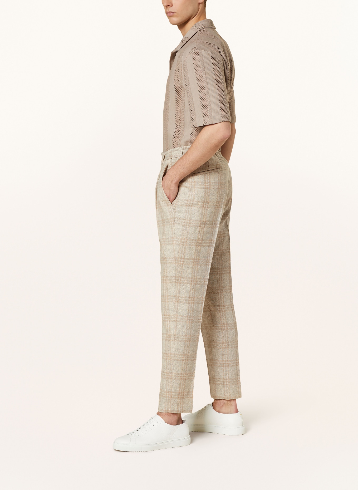 BALDESSARINI Suit trousers CARON extra slim fit with linen, Color: 8620 Irish Cream Check (Image 5)