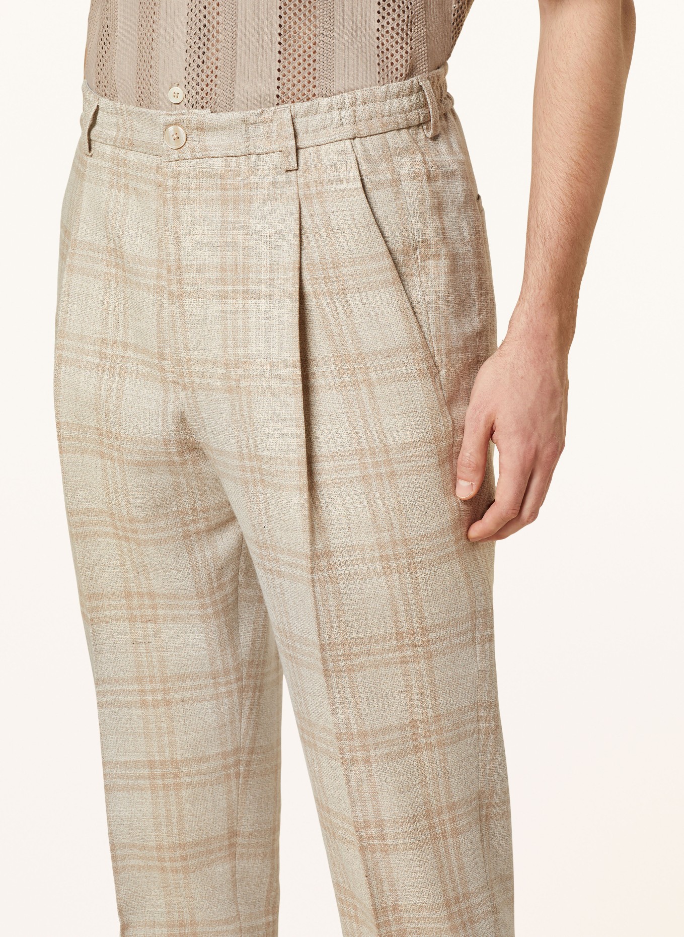 BALDESSARINI Oblekové kalhoty CARON Extra Slim Fit se lnem, Barva: 8620 Irish Cream Check (Obrázek 6)