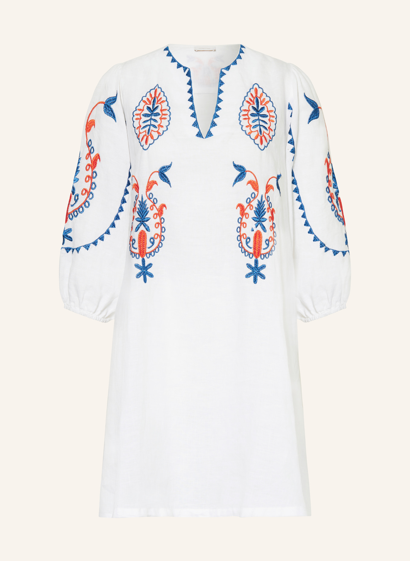 rich&royal Dress with 3/4 sleeves, Color: WHITE/ BLUE/ ORANGE (Image 1)