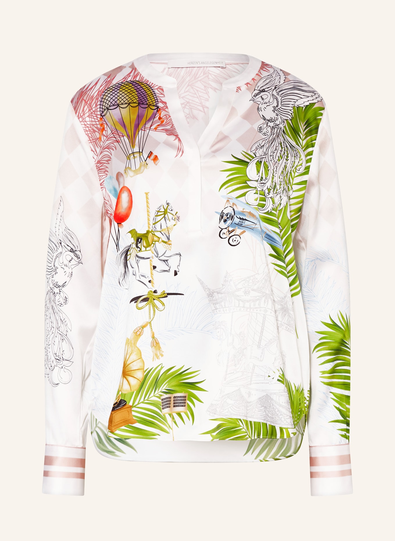 HERZEN'S ANGELEGENHEIT Silk tunic, Color: WHITE/ ROSE/ GREEN (Image 1)