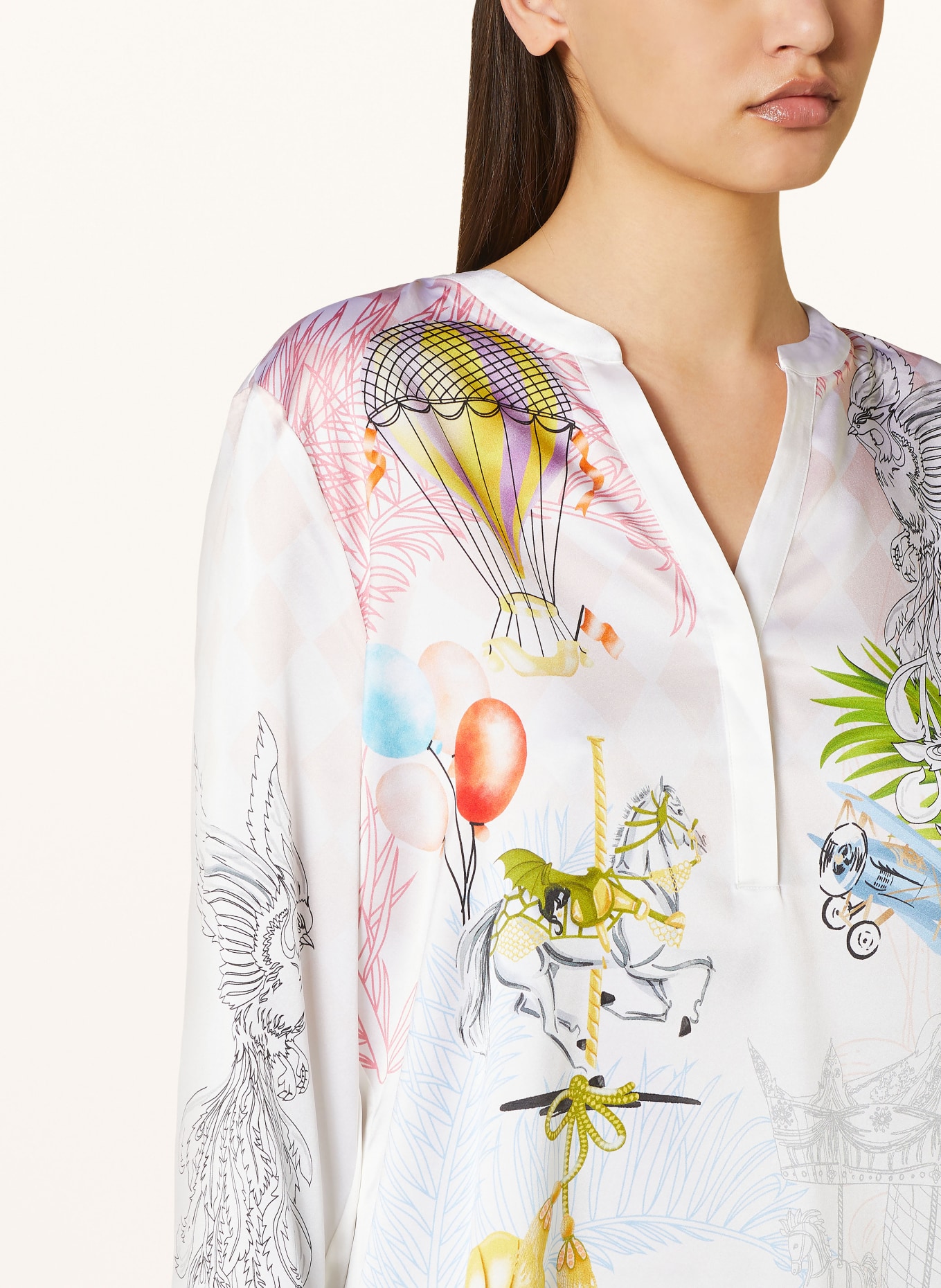 HERZEN'S ANGELEGENHEIT Silk tunic, Color: WHITE/ ROSE/ GREEN (Image 4)