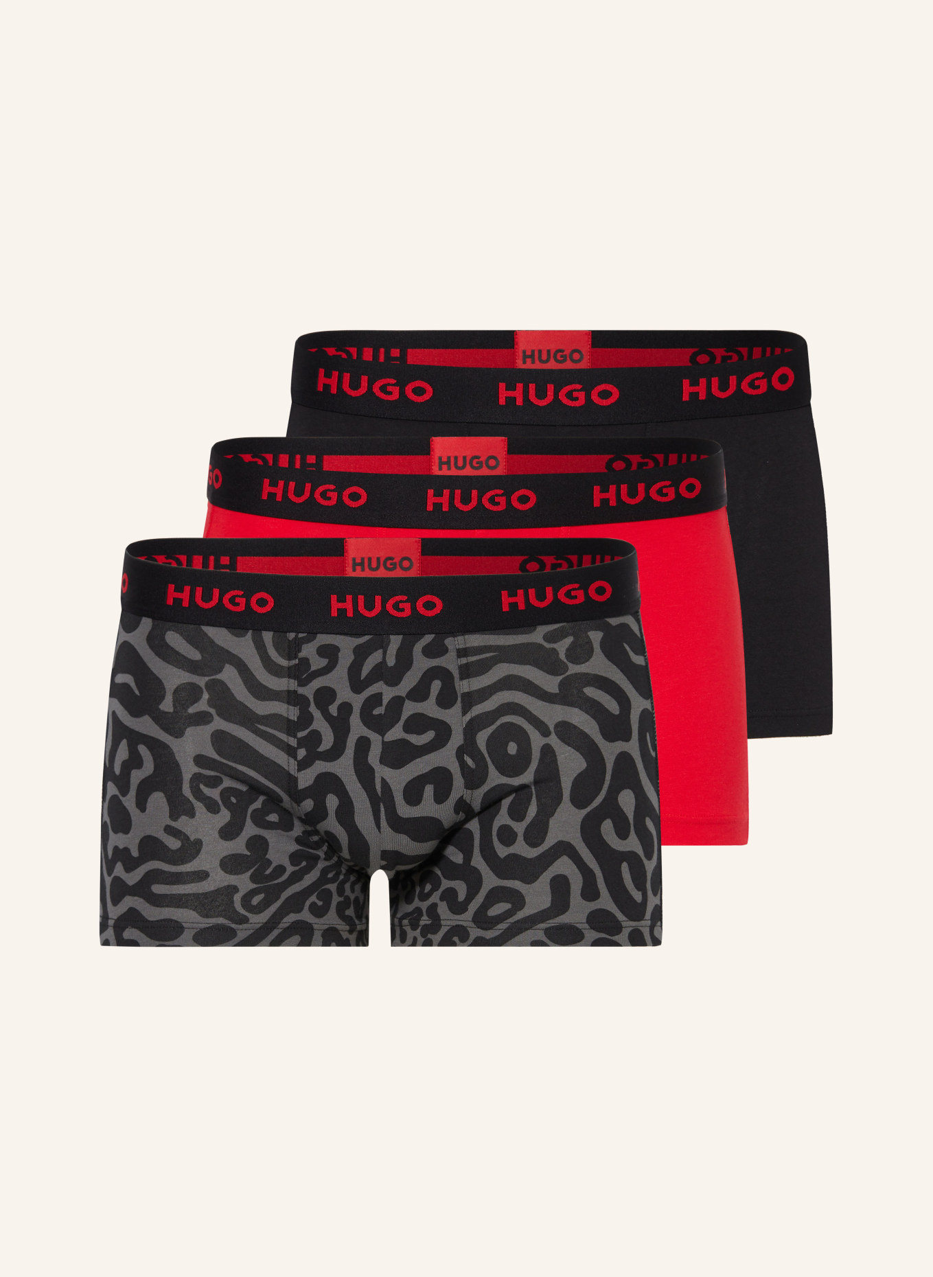 HUGO 3er-Pack Boxershorts, Farbe: SCHWARZ/ GRAU/ ROT (Bild 1)
