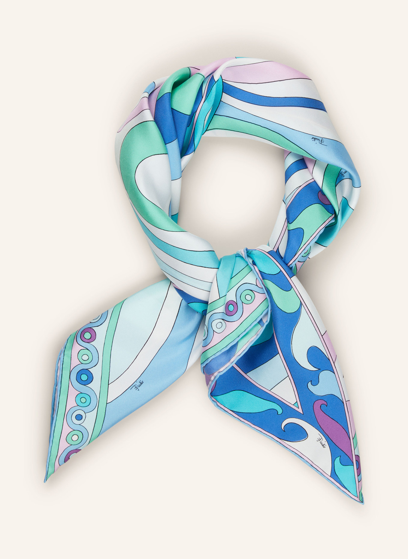 PUCCI Silk scarf, Color: BLUE/ WHITE/ PINK (Image 2)
