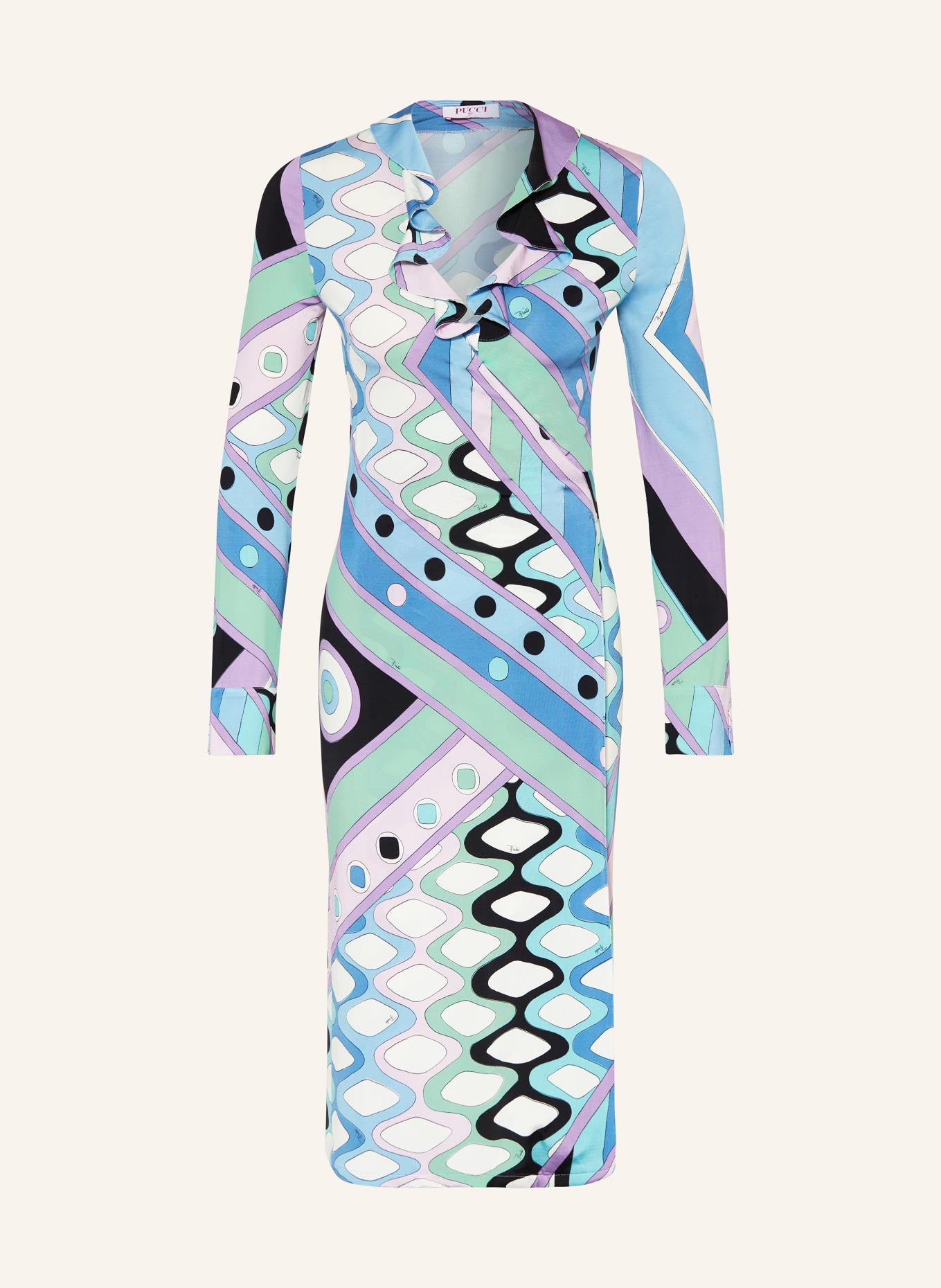 PUCCI Wrap dress in jersey with frills, Color: BLUE/ WHITE/ PURPLE (Image 1)