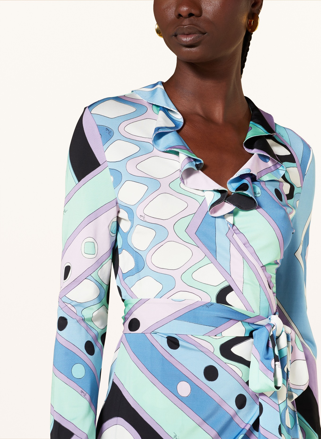 PUCCI Wrap dress in jersey with frills, Color: BLUE/ WHITE/ PURPLE (Image 4)