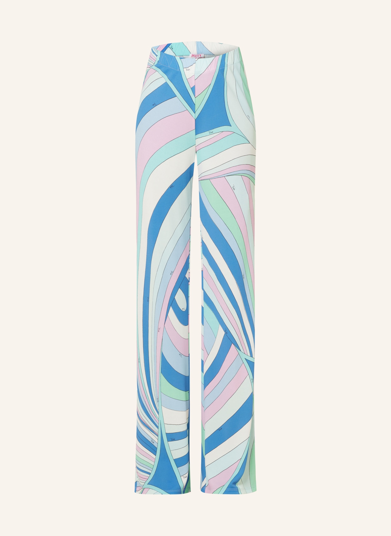 PUCCI Wide leg trousers made of jersey, Color: TURQUOISE/ LIGHT GREEN/ PINK (Image 1)