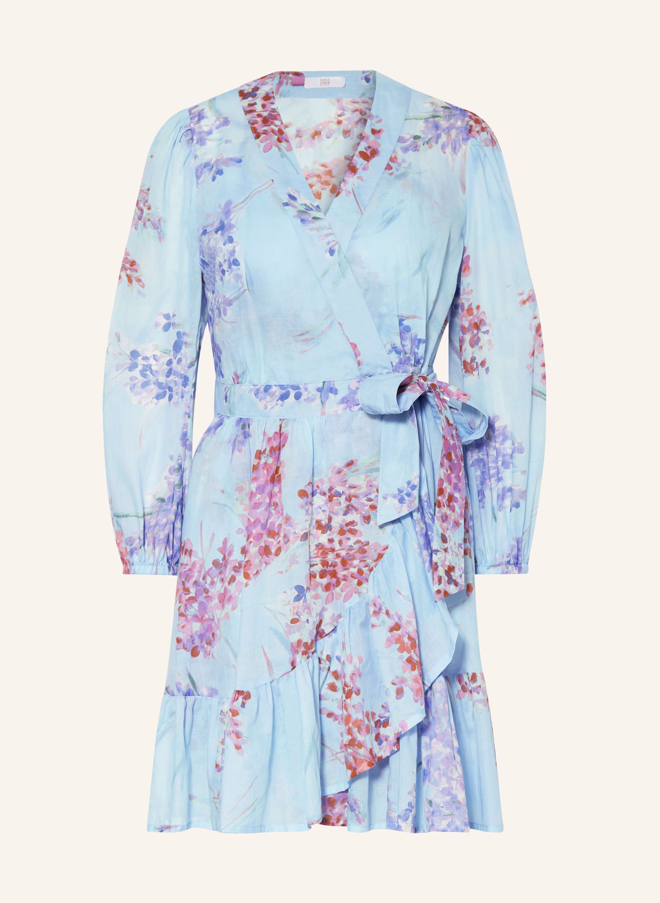 RIANI Wrap dress with 3/4 sleeves, Color: LIGHT BLUE/ PINK (Image 1)
