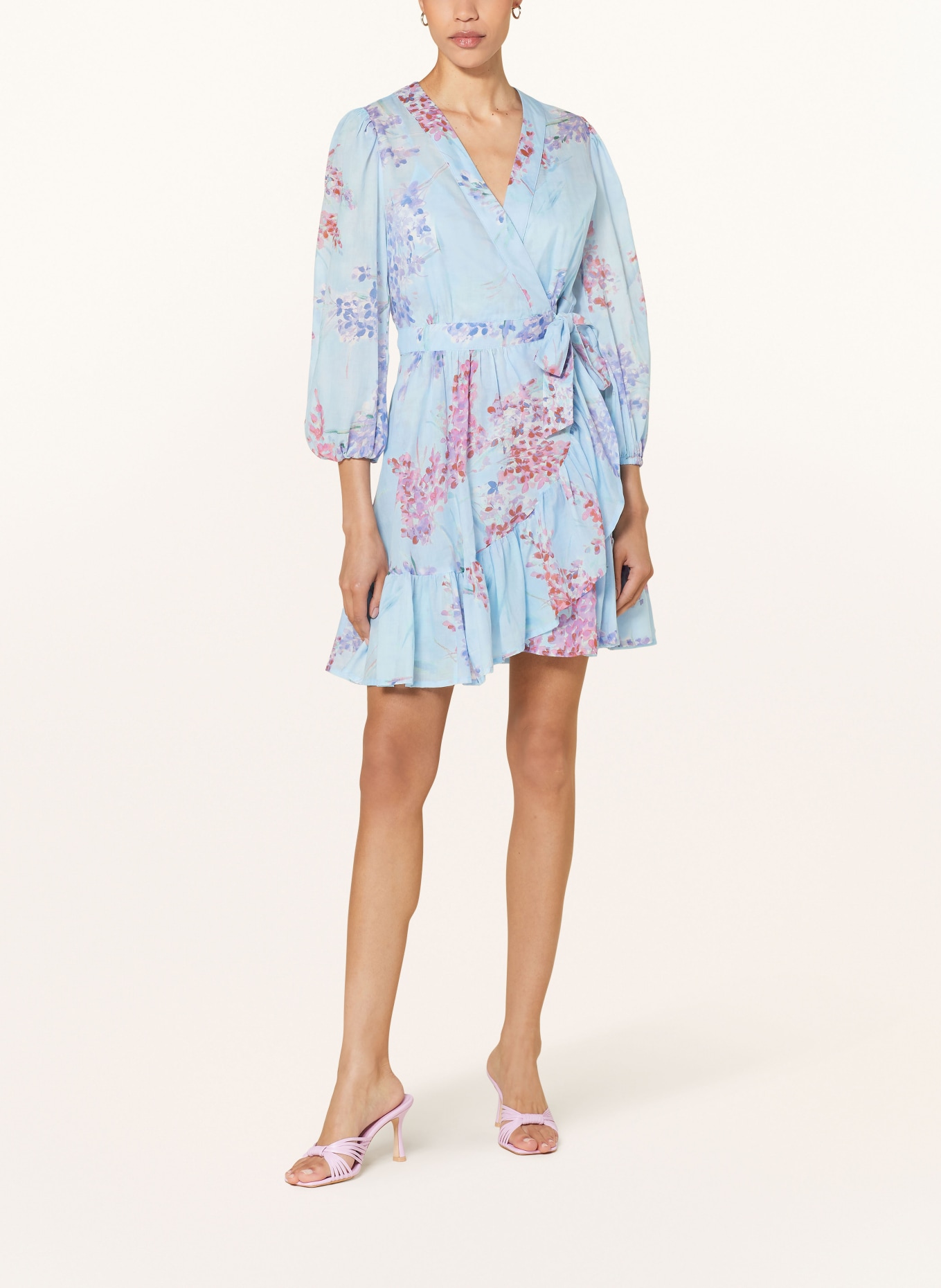 RIANI Wrap dress with 3/4 sleeves, Color: LIGHT BLUE/ PINK (Image 2)