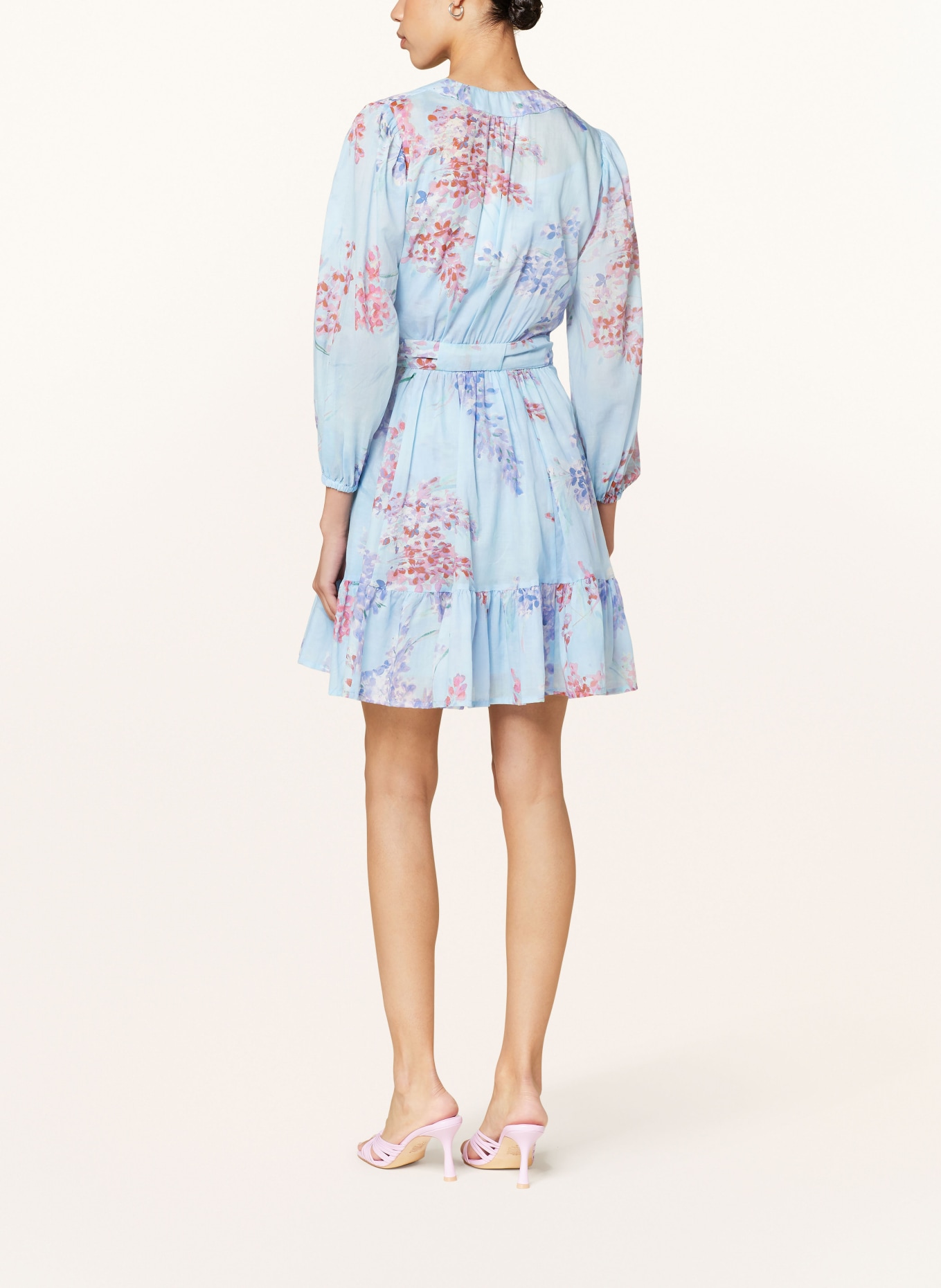 RIANI Wrap dress with 3/4 sleeves, Color: LIGHT BLUE/ PINK (Image 3)