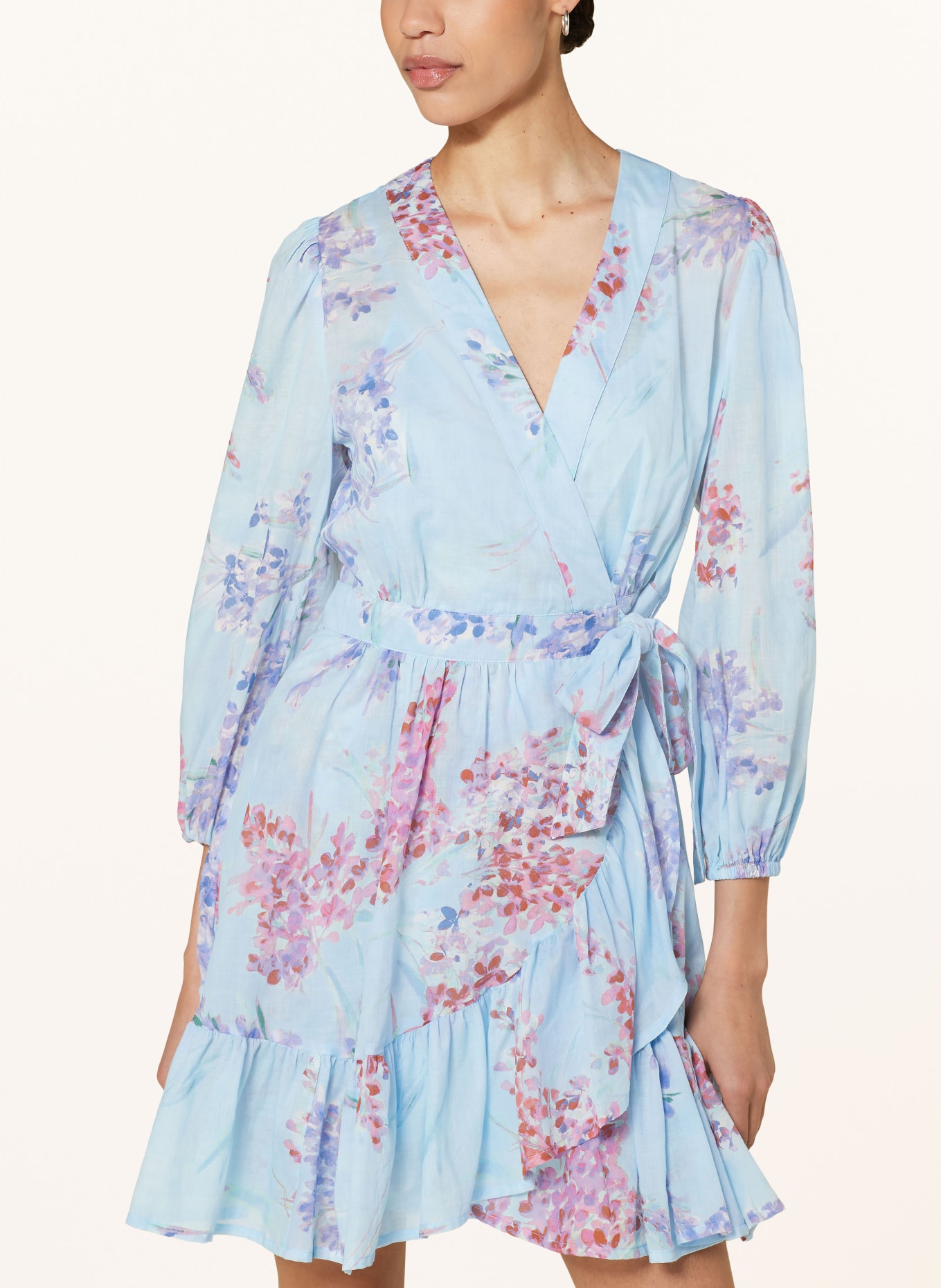 RIANI Wrap dress with 3/4 sleeves, Color: LIGHT BLUE/ PINK (Image 4)