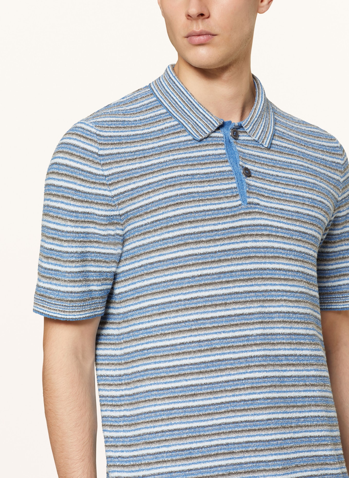MAERZ MUENCHEN Knitted polo shirt, Color: LIGHT BLUE/ WHITE/ DARK GRAY (Image 4)