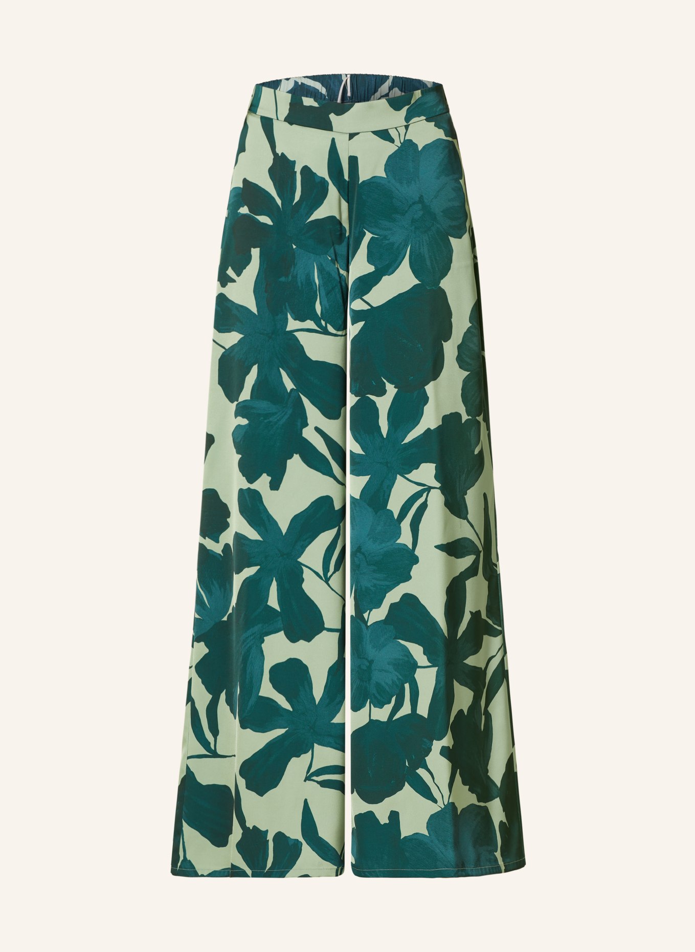 V by Vera Mont Wide leg trousers in satin, Color: DARK GREEN/ LIGHT GREEN (Image 1)